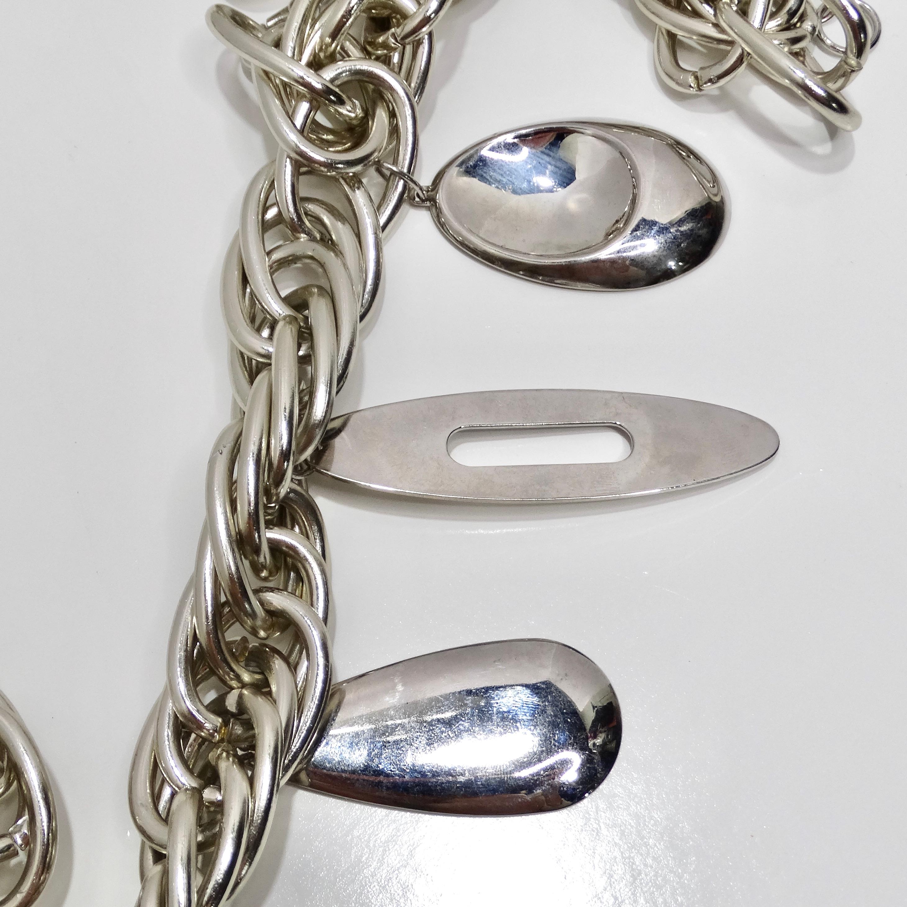 Pucci 1980s Silver Tone Charm Chain Belt For Sale 6