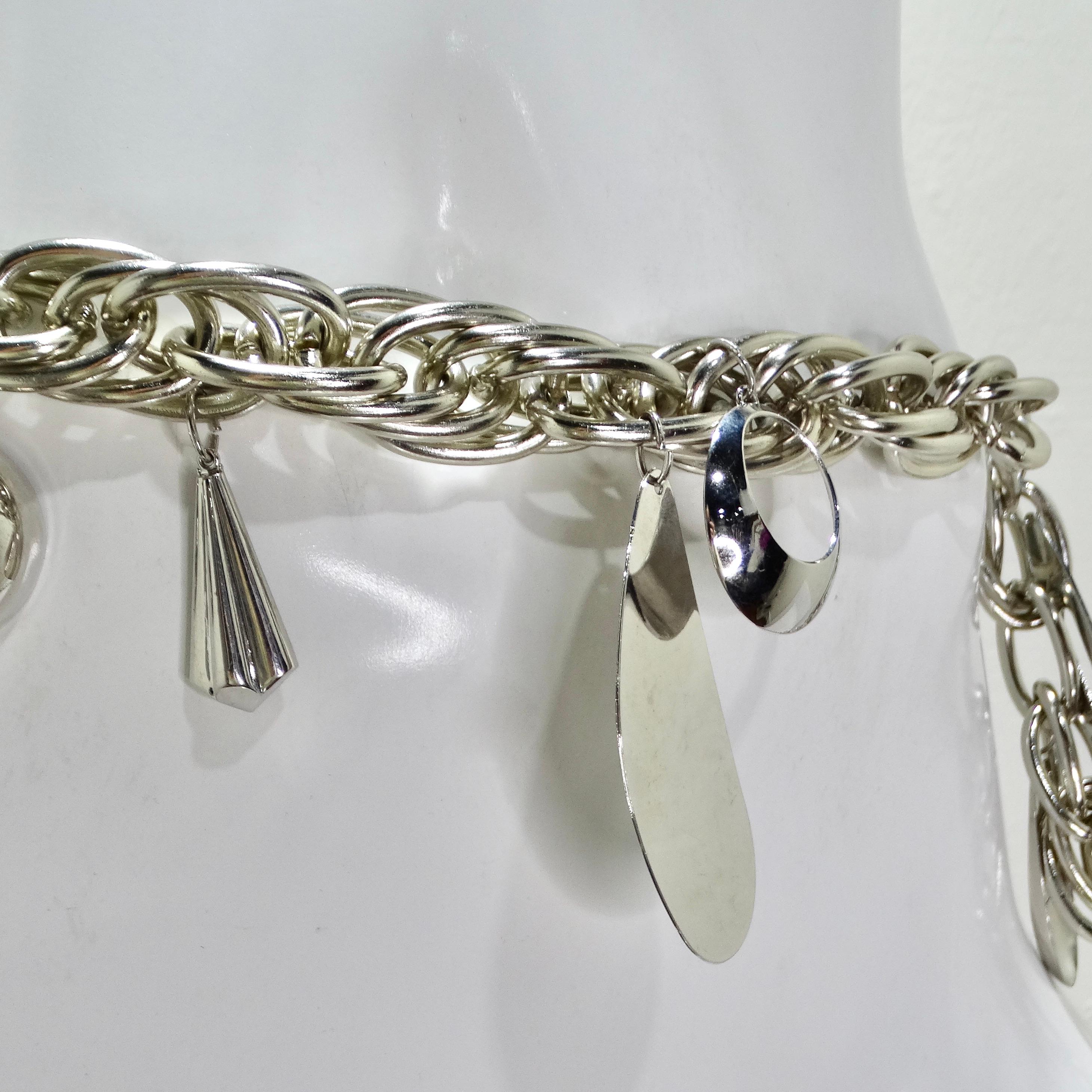 Pucci 1980s Silver Tone Charm Chain Belt In Good Condition For Sale In Scottsdale, AZ