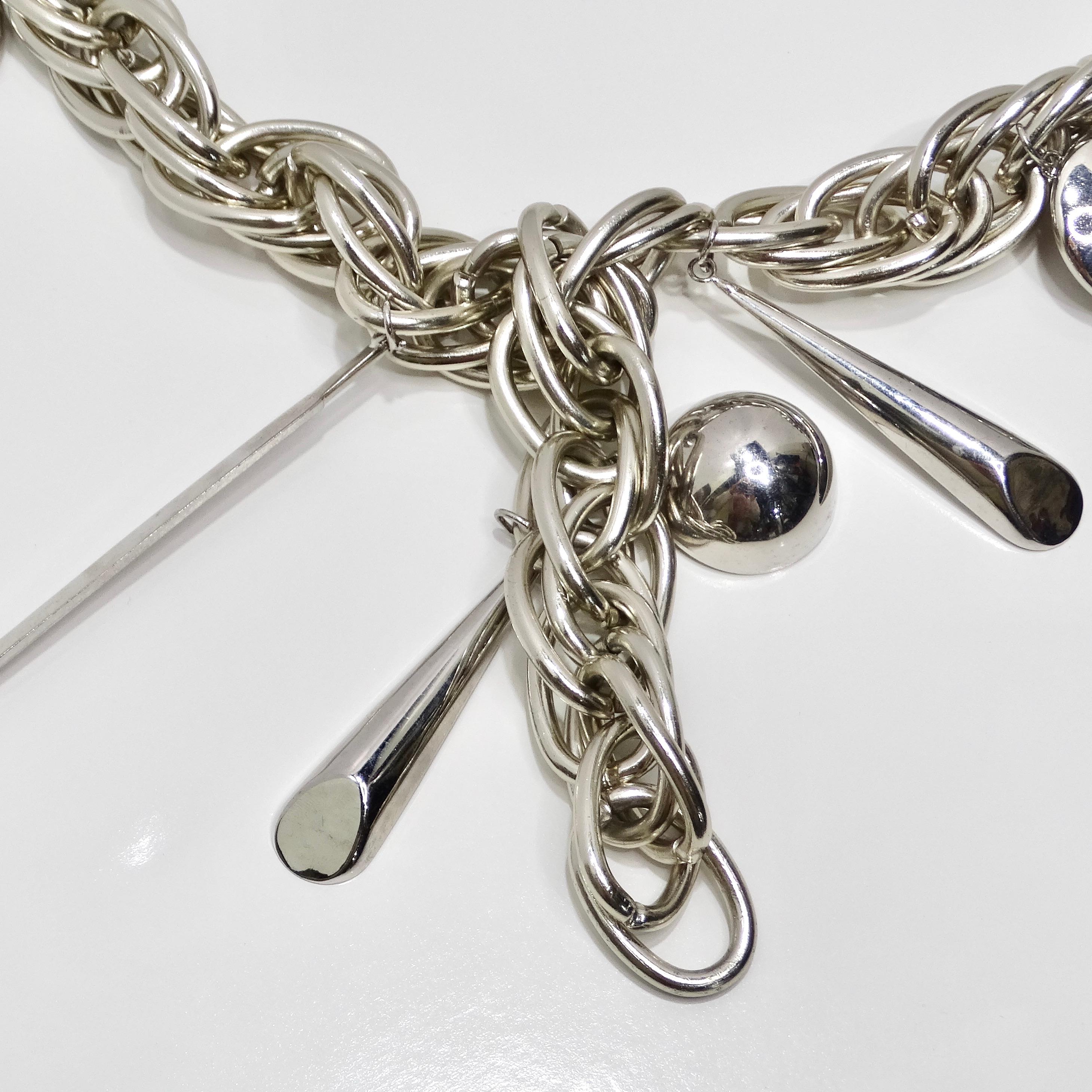Women's or Men's Pucci 1980s Silver Tone Charm Chain Belt For Sale