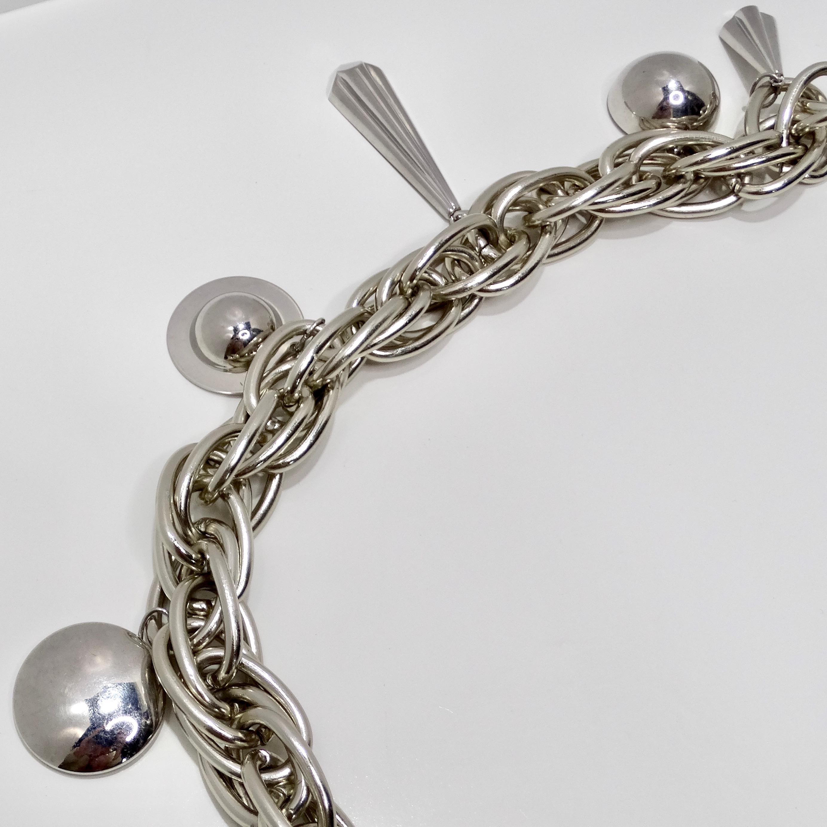 Pucci 1980s Silver Tone Charm Chain Belt For Sale 1