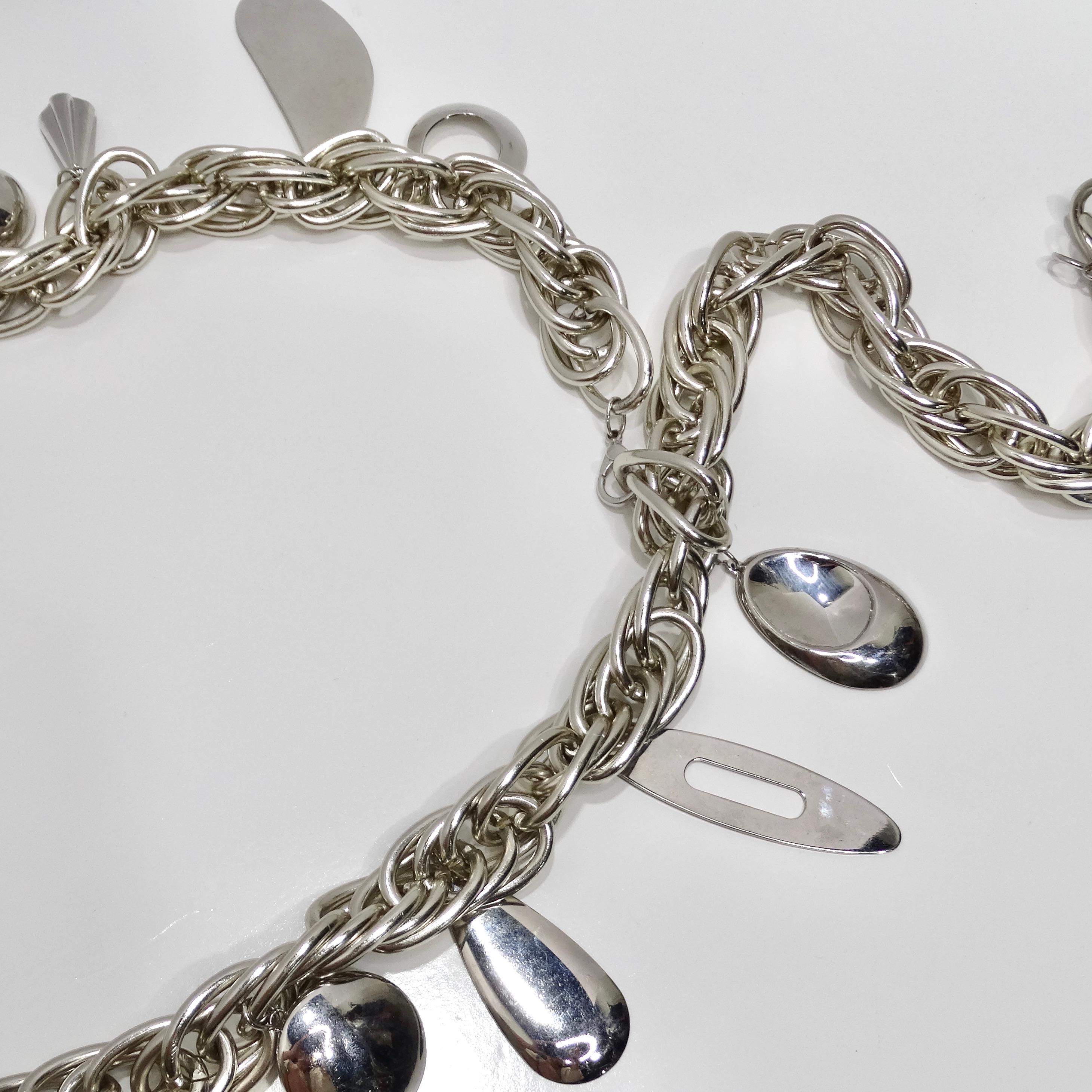 Pucci 1980s Silver Tone Charm Chain Belt For Sale 2