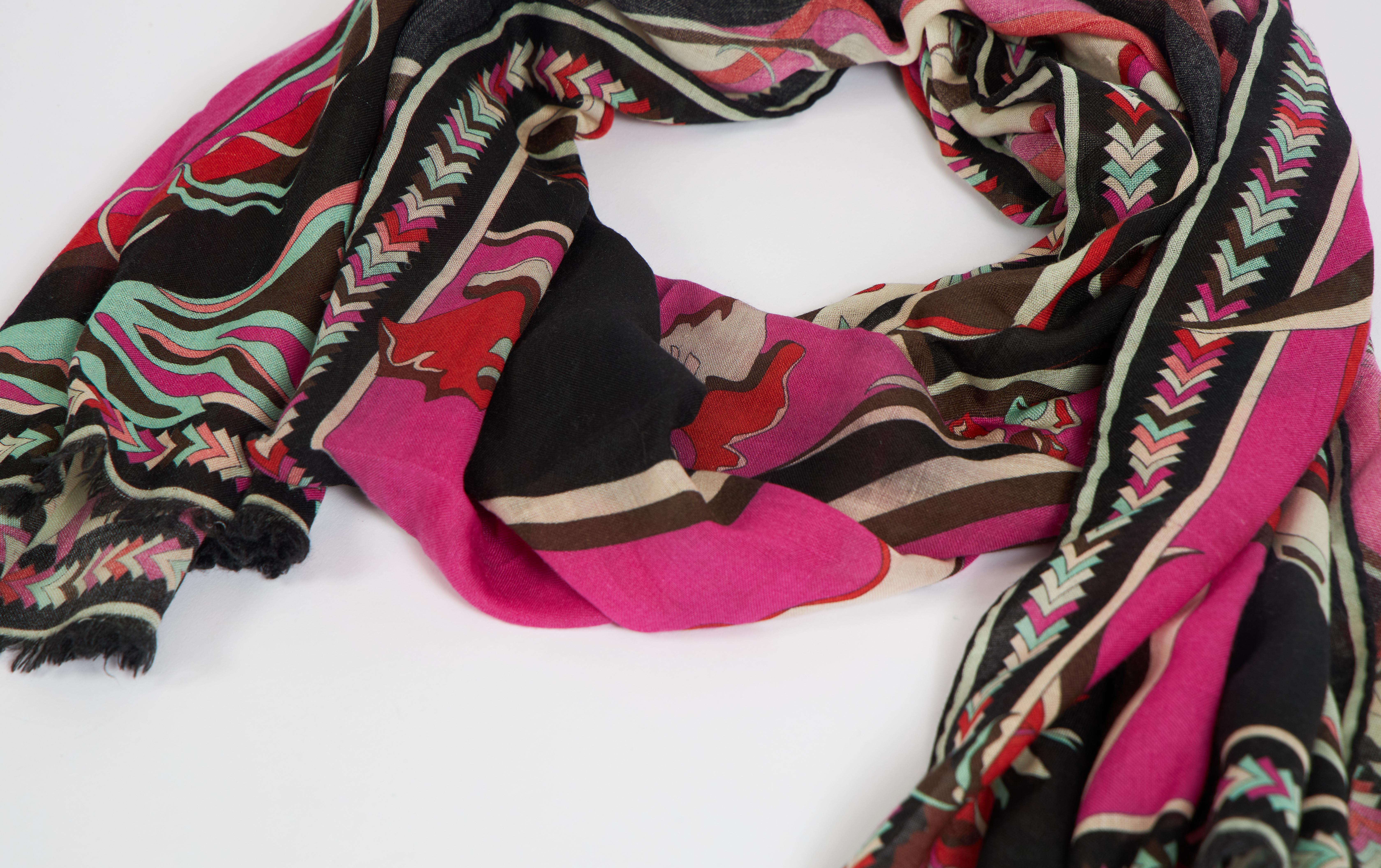 Signature Pucci made in Italy 70% wool, 30% silk long scarf shawl. 