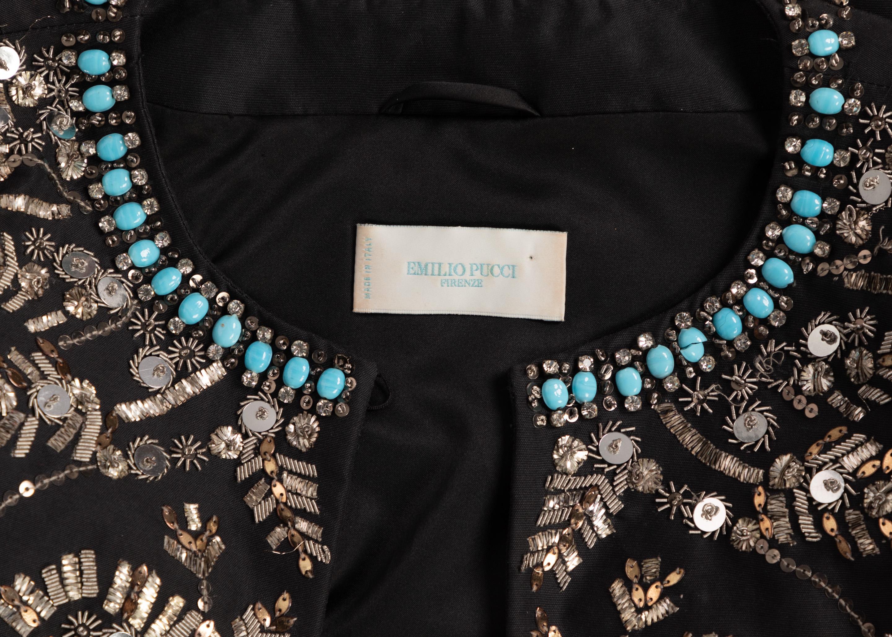 Pucci Black Silk Embroidered Turquoise Stone Bolero Jacket, 2006 3
