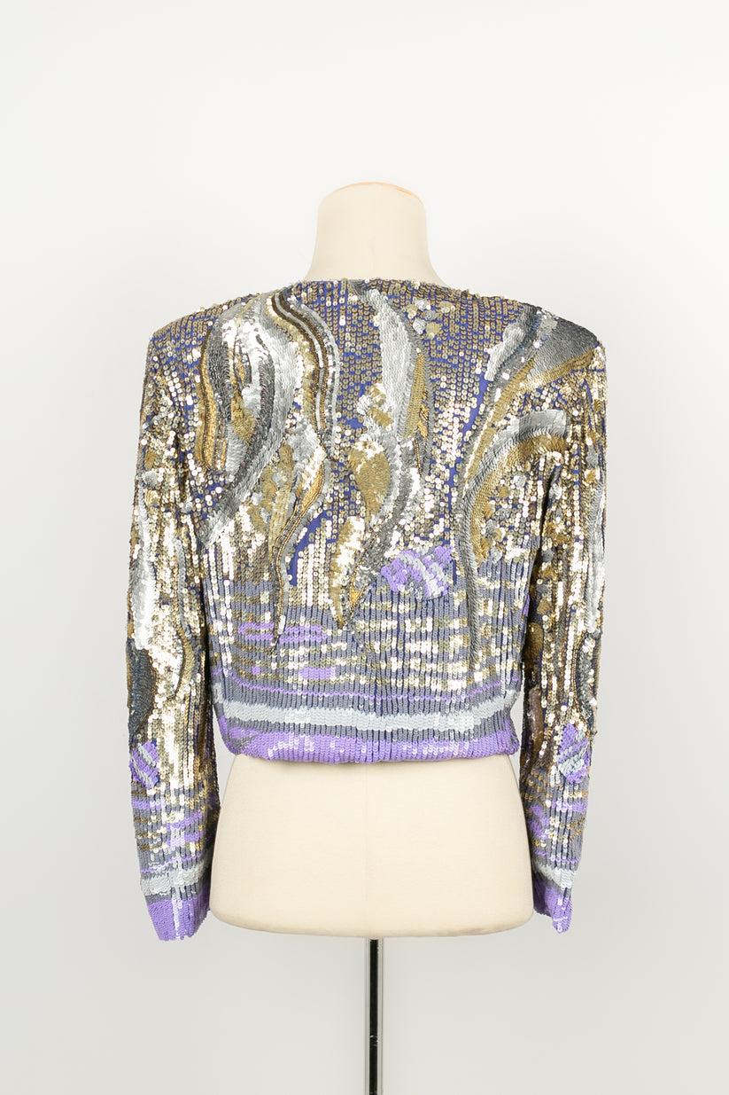 Gray Pucci Blue and Gold Jacket Sewn with Sequins For Sale