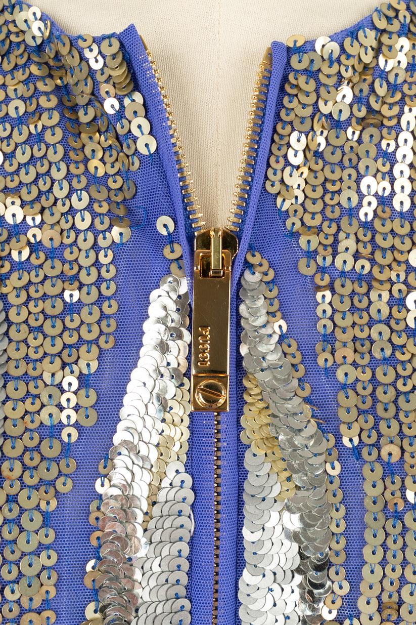 Pucci Blue and Gold Jacket Sewn with Sequins In Excellent Condition For Sale In SAINT-OUEN-SUR-SEINE, FR