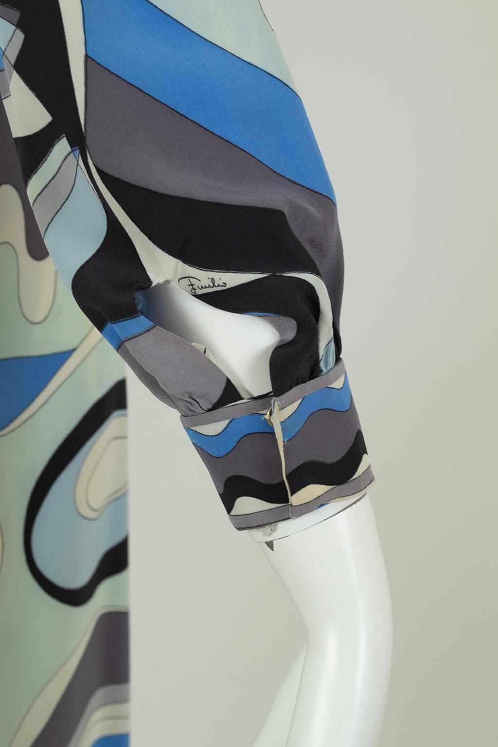 Pucci Blue Silk Georgette Twiggy Mini Dress with Funnel Collar – XS, 1960s For Sale 7