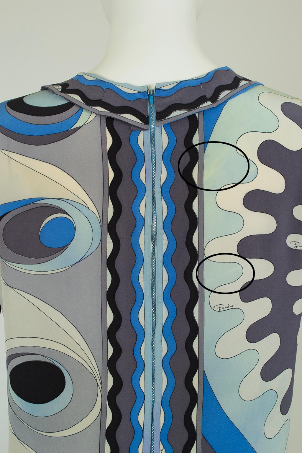 Pucci Blue Silk Georgette Twiggy Mini Dress with Funnel Collar – XS, 1960s For Sale 11