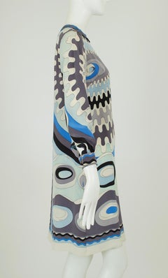 Pucci Blue Silk Georgette Twiggy Mini Dress with Funnel Collar – XS, 1960s