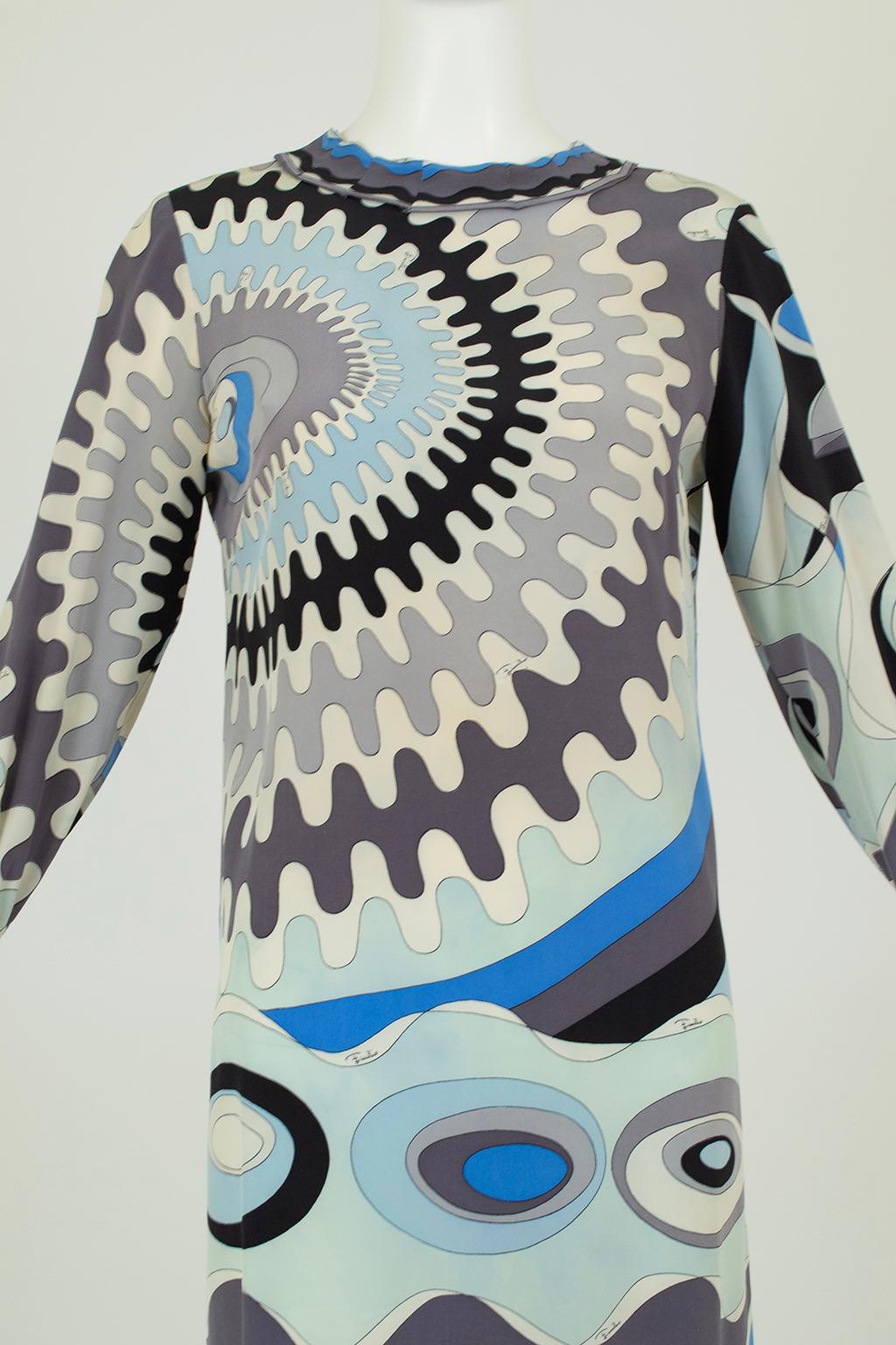 Pucci Blue Silk Georgette Twiggy Mini Dress with Funnel Collar – XS, 1960s For Sale 2