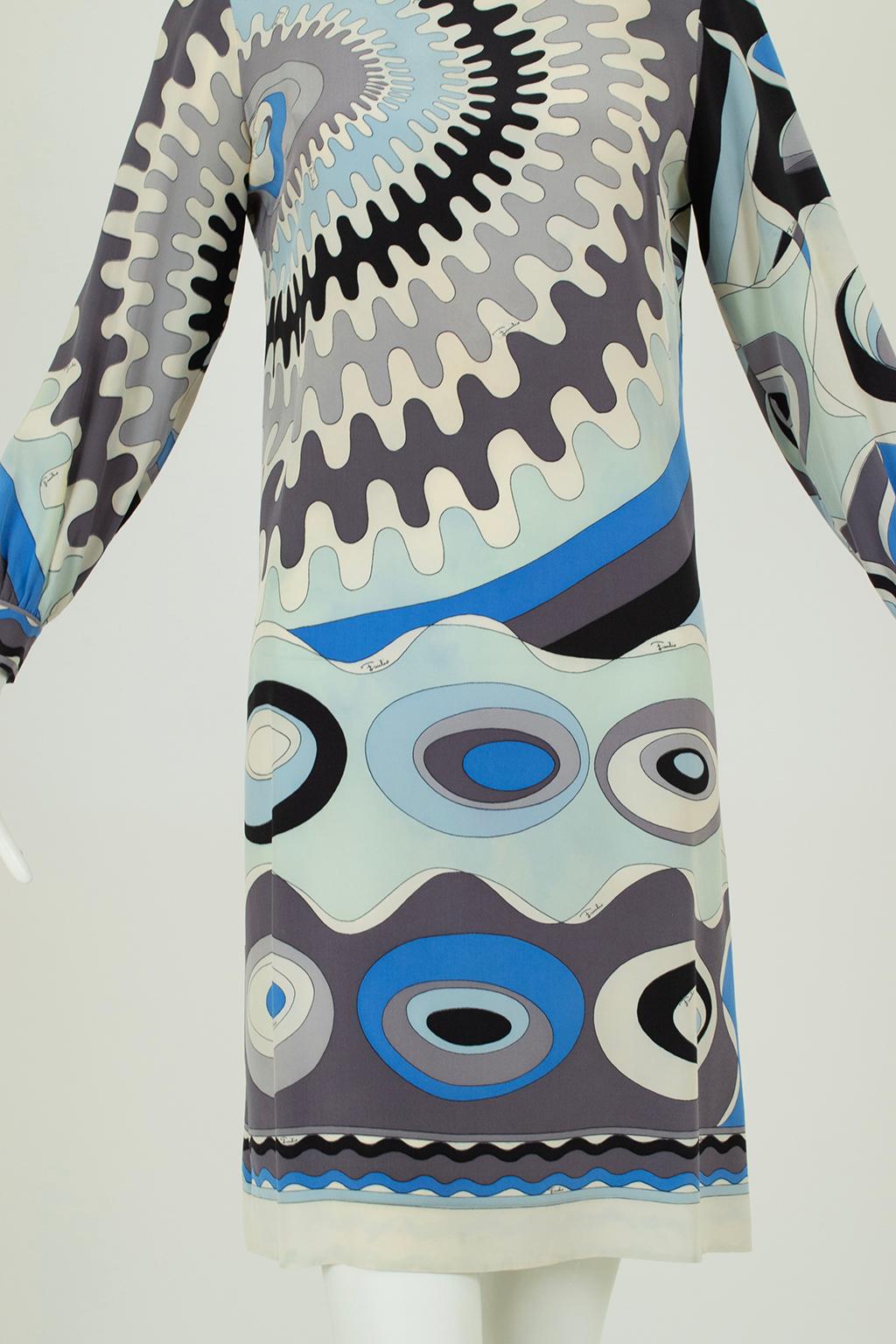 Pucci Blue Silk Georgette Twiggy Mini Dress with Funnel Collar – XS, 1960s For Sale 3