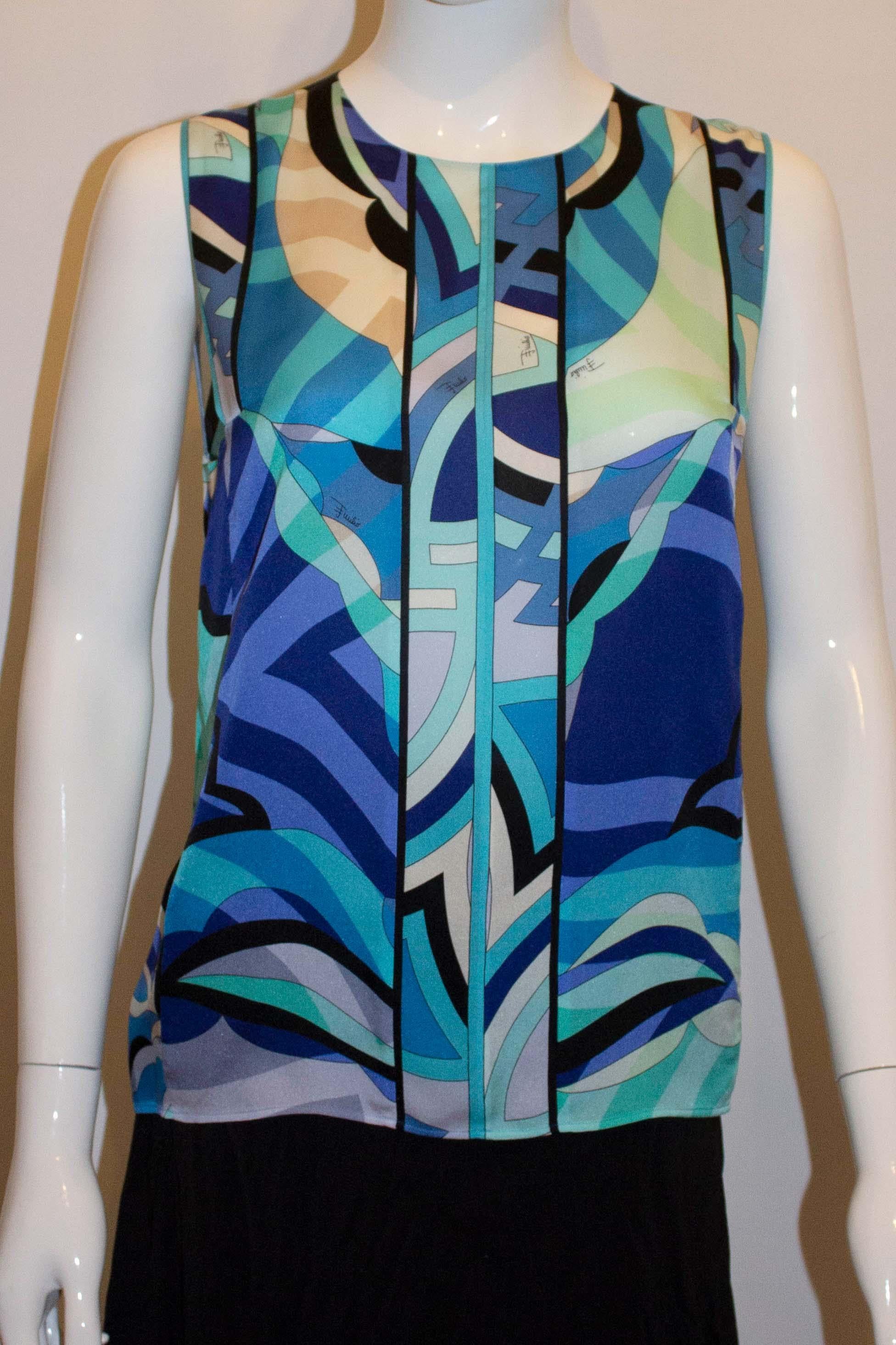 Pucci Blue Silk Shell Top In Good Condition For Sale In London, GB