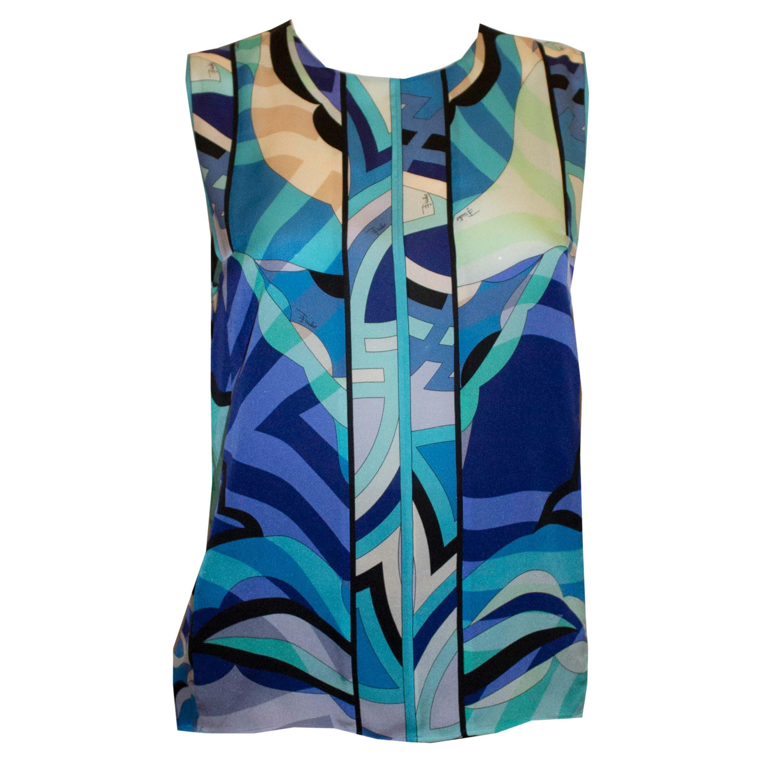 Pucci Blue Silk Shell Top For Sale