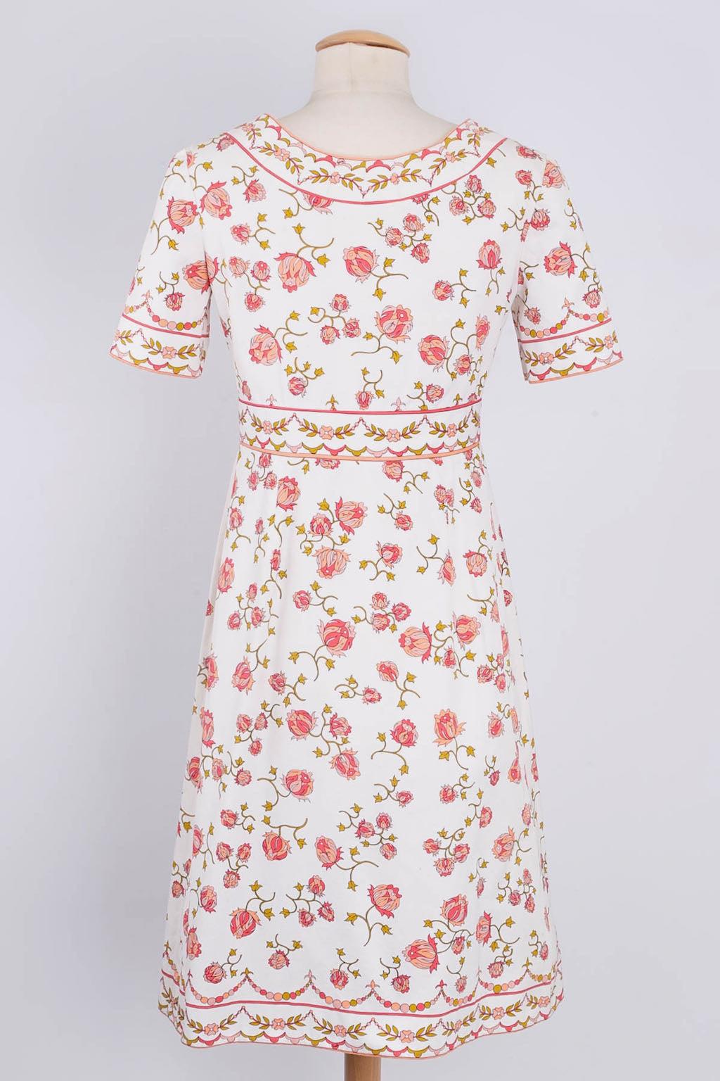 Beige Pucci Cotton Flower Dress, Size 36FR For Sale