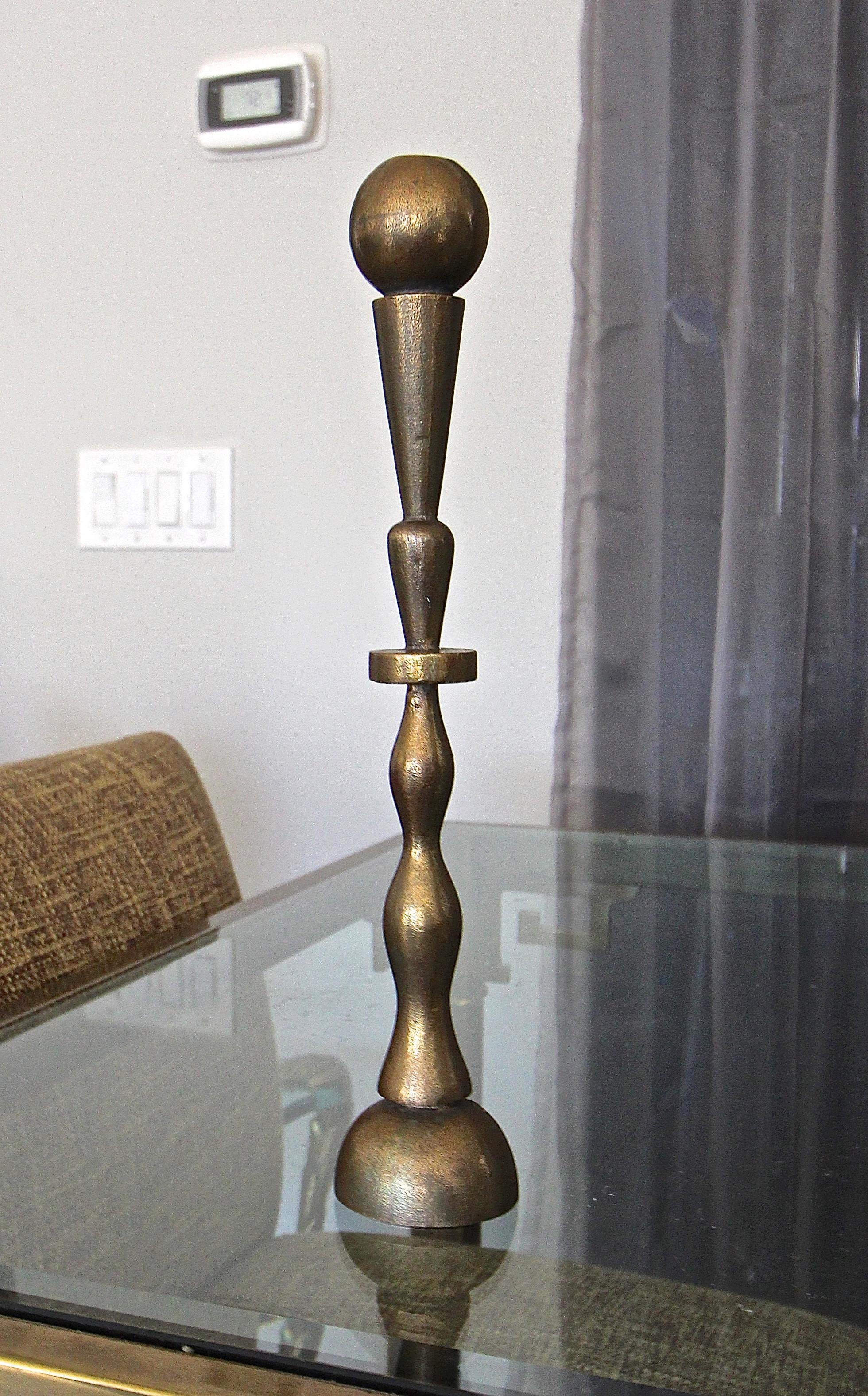 French Pucci De Rossi Bronze Modernist Candleholder For Sale
