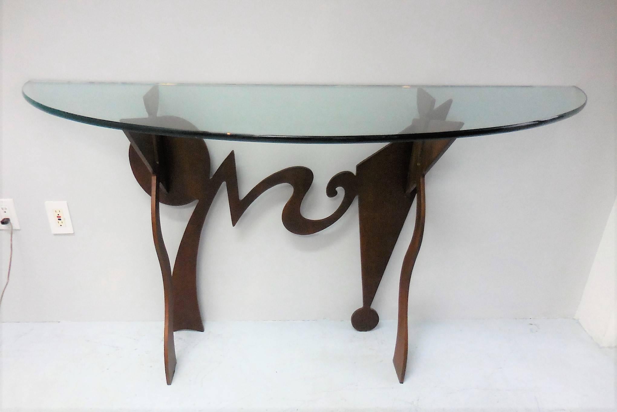 French Pucci De Rossi Metal and Glass Console Table, 1987
