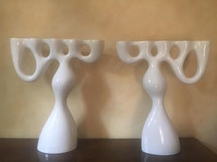Pucci De Rossi Pair of Large White Resin Candlesticks, Limited Edition, 1992