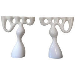 Vintage Pucci De Rossi Pair of Large White Resin Candlesticks, Limited Edition, 1992