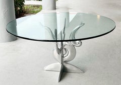 Esstisch aus poliertem Aluminium von Pucci de Rossi mit Glasplatte