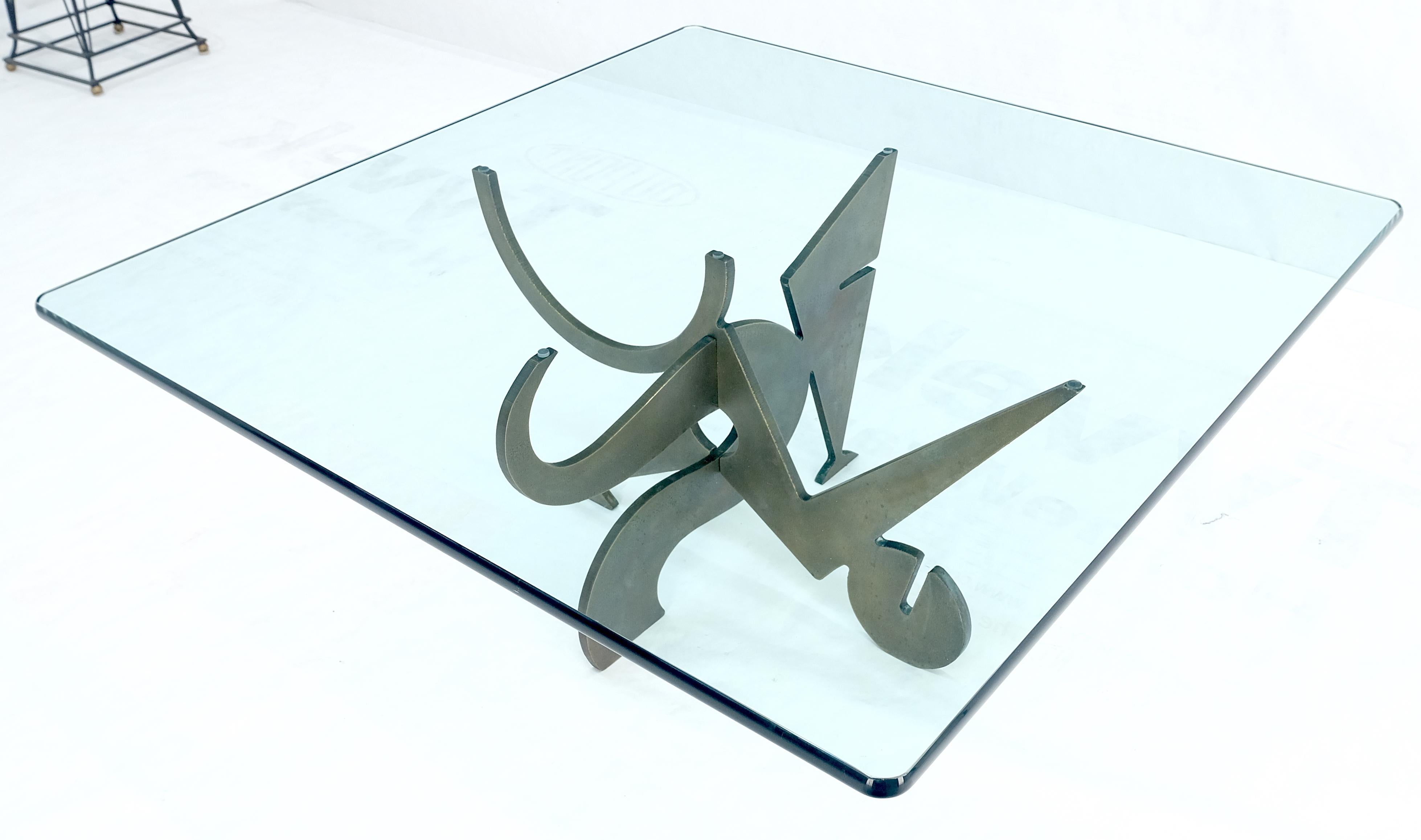 Pucci de Rossi Signed Heavy Cut Bronze Sheet Figurines Base Square Coffee Table  For Sale 5
