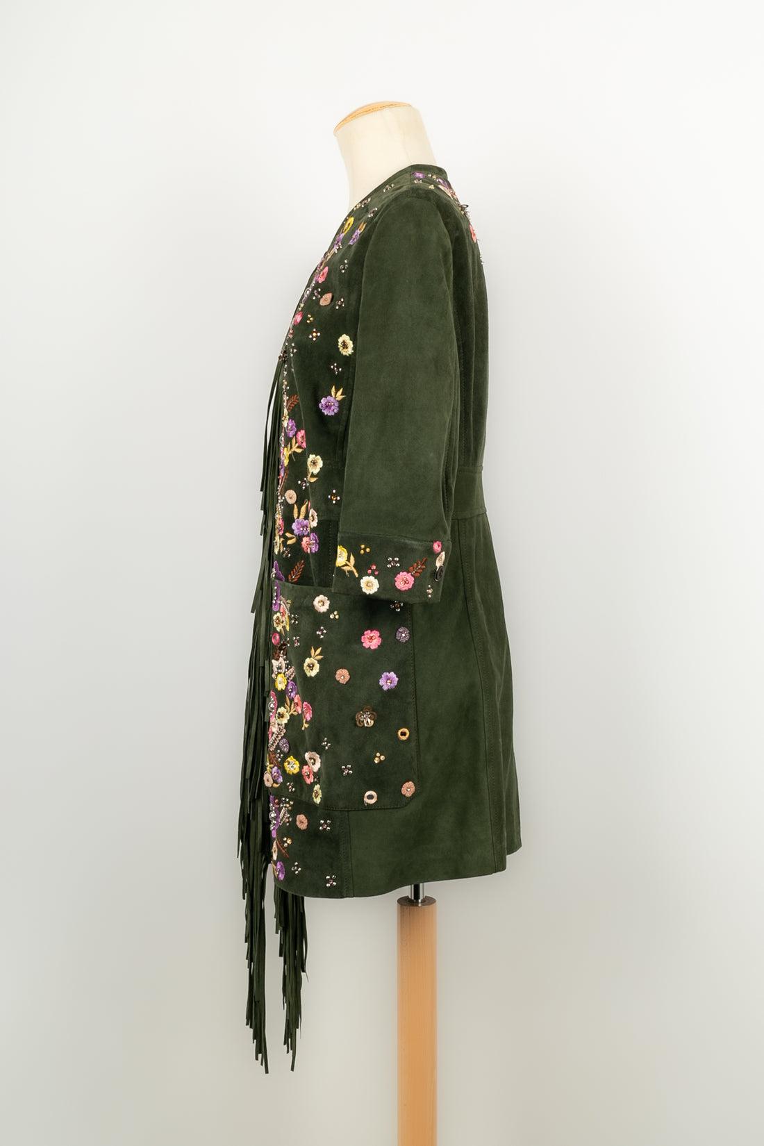 Black Pucci Embroidered Lamb Leather Coat Size 38FR, 2015 For Sale
