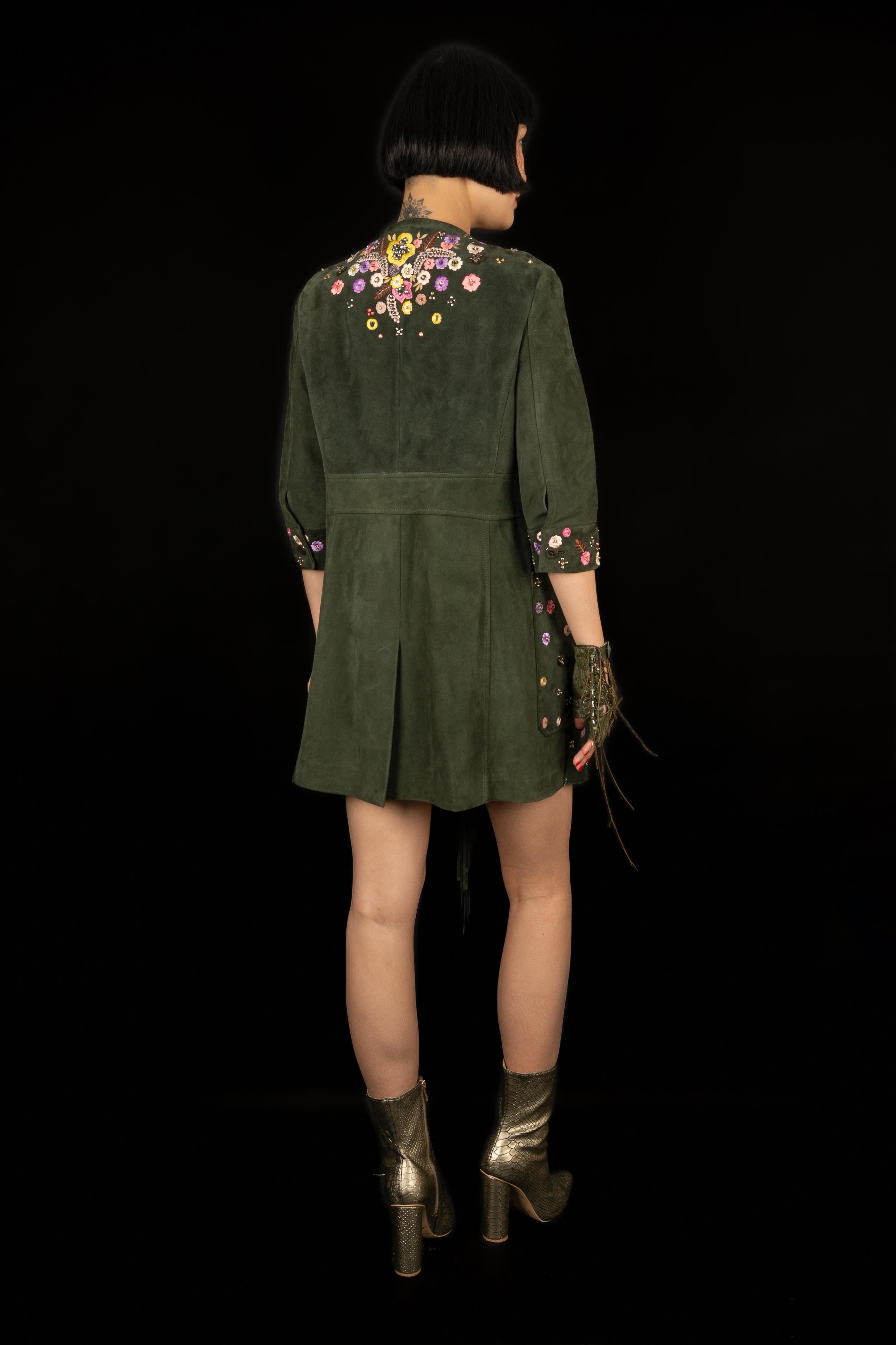Black Pucci Embroidered Lamb Leather Coat Size 38FR, 2015 For Sale
