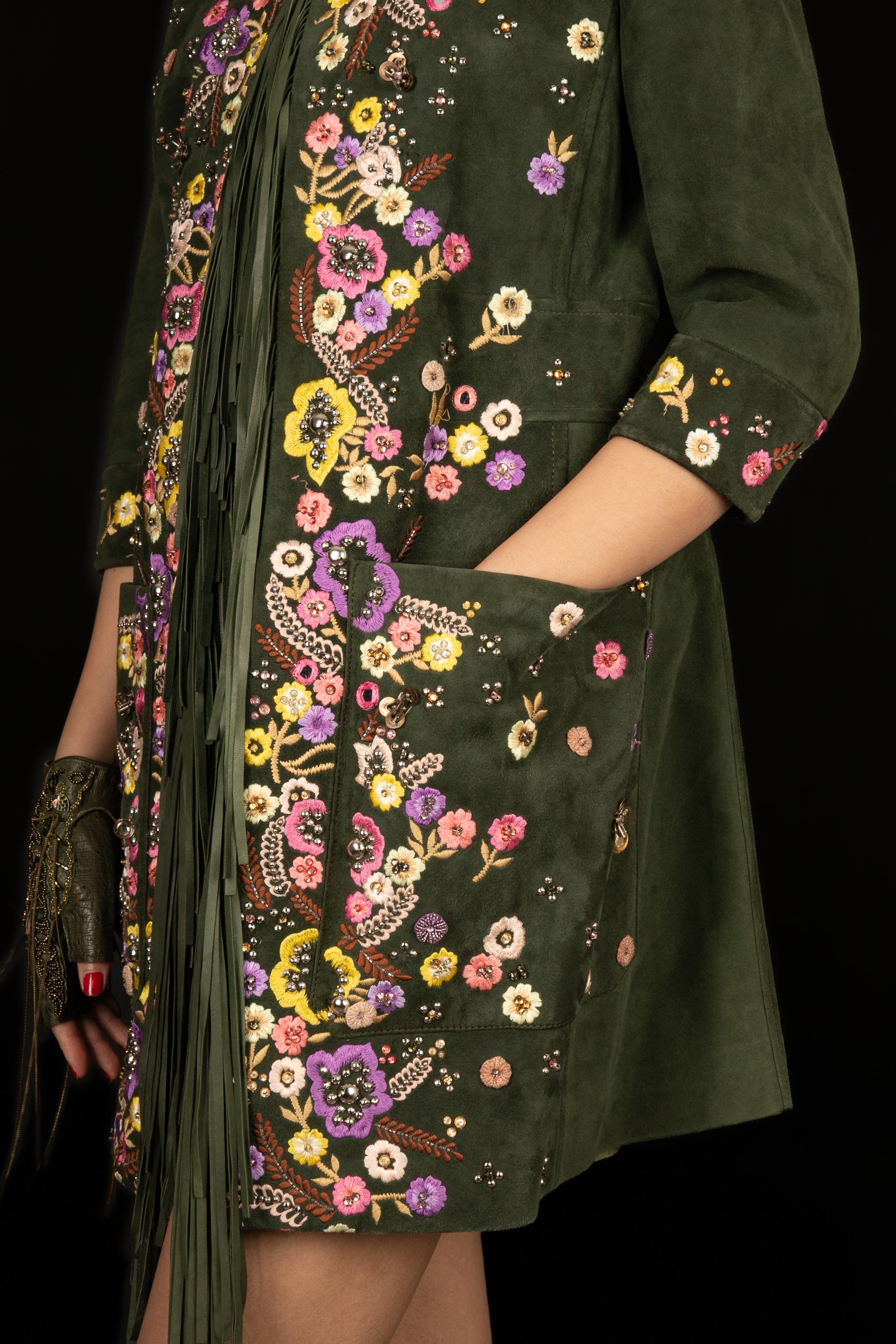 Pucci Embroidered Lamb Leather Coat Size 38FR, 2015 For Sale 1