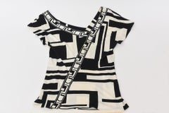 Vintage Pucci Geometric Black and Off White Silk Graphic Top