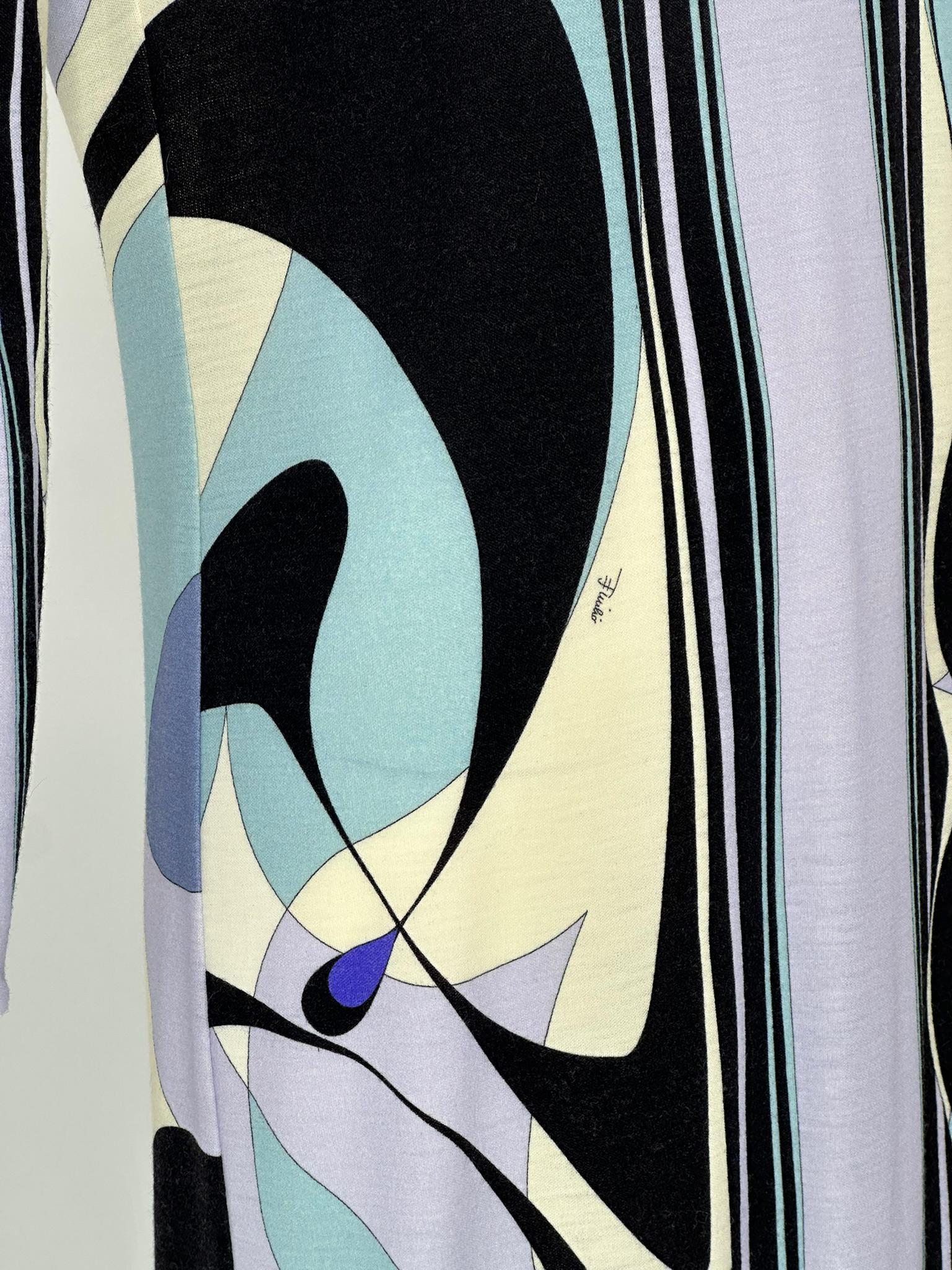 Robe à manches longues et col rond en jersey de laine légère au design géométrique Pucci, 40 en vente 10