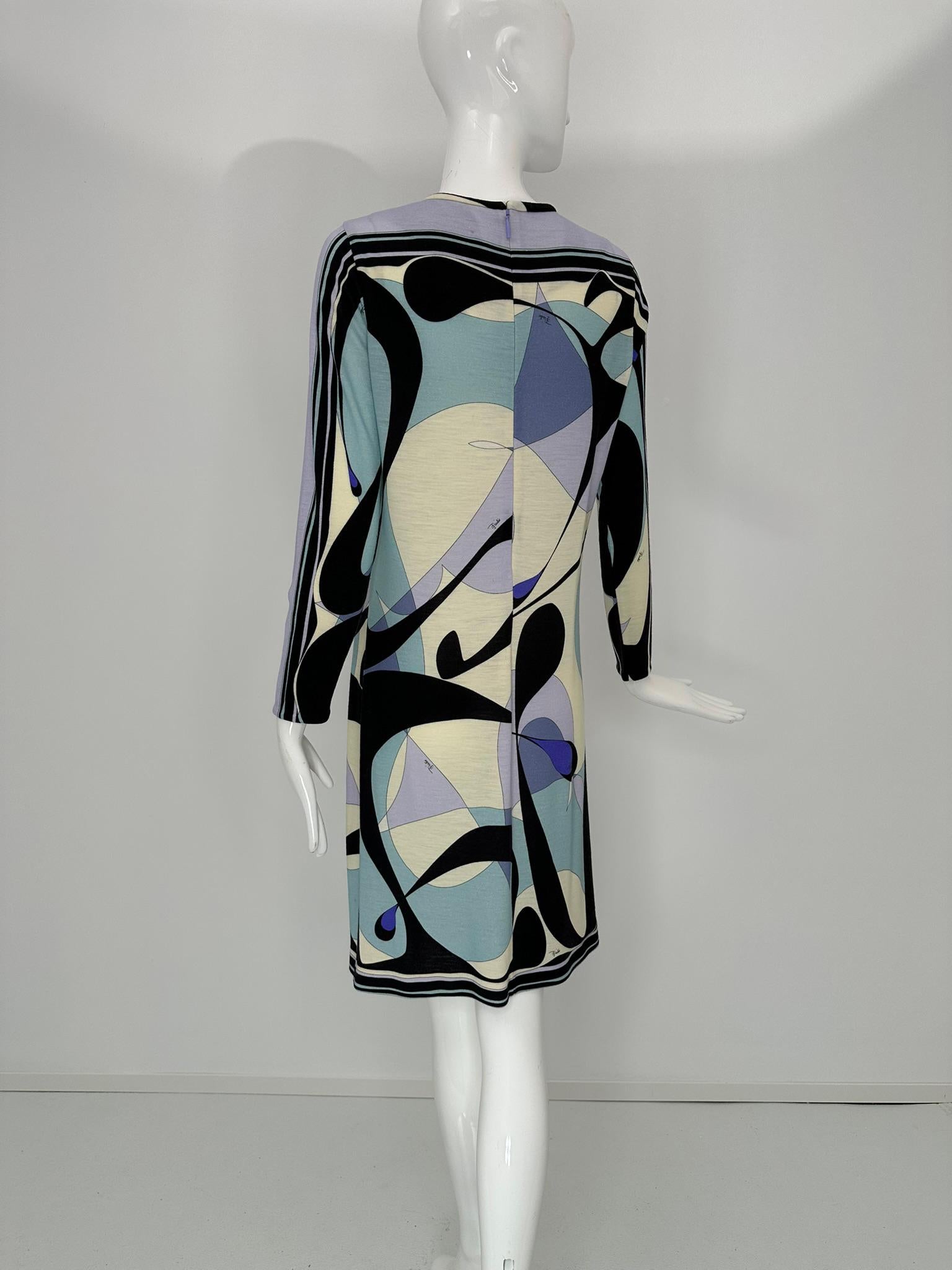 Robe à manches longues et col rond en jersey de laine légère au design géométrique Pucci, 40 en vente 4