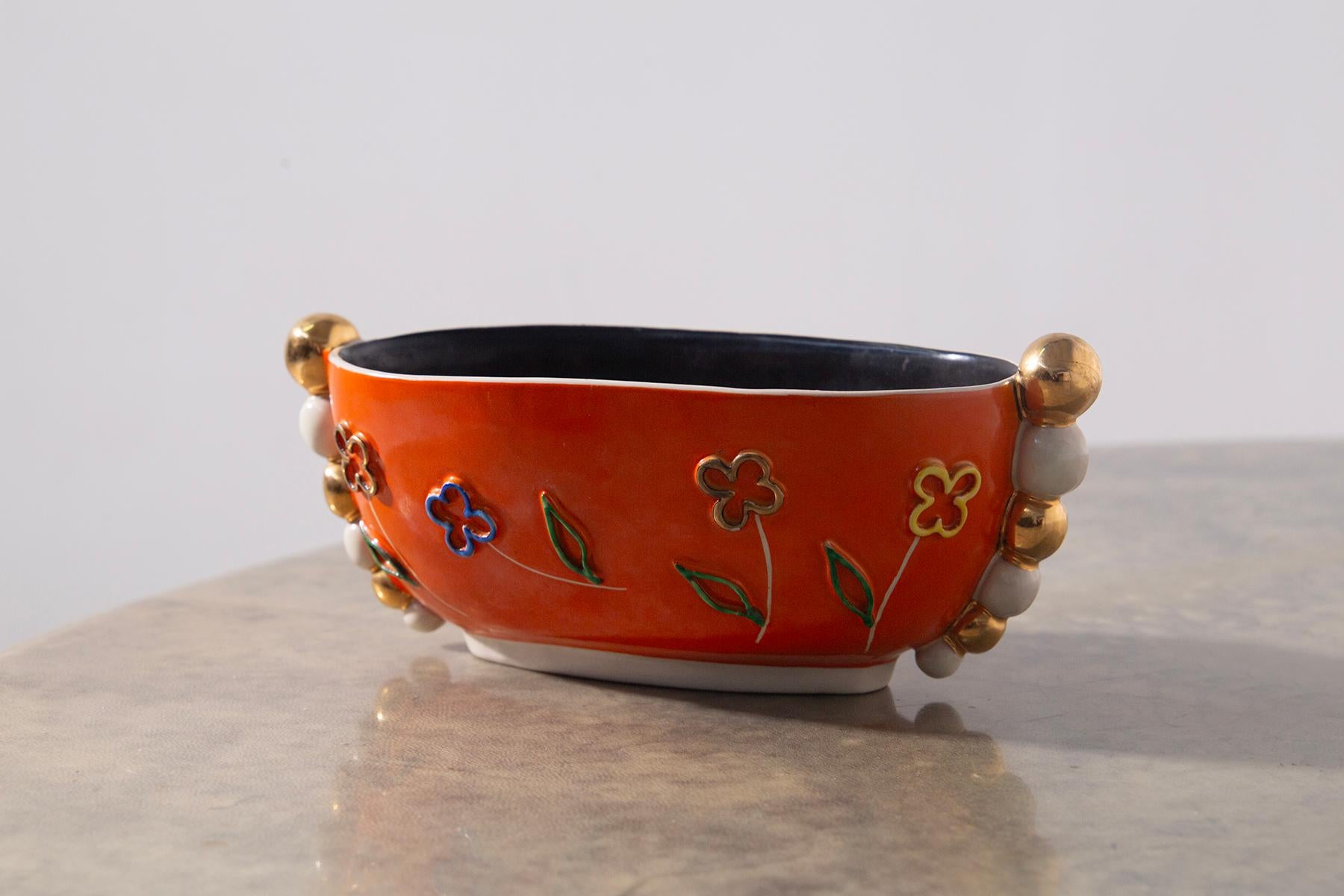 Mid-Century Modern Vase en céramique italienne Pucci orange et jaune, étiquette en vente