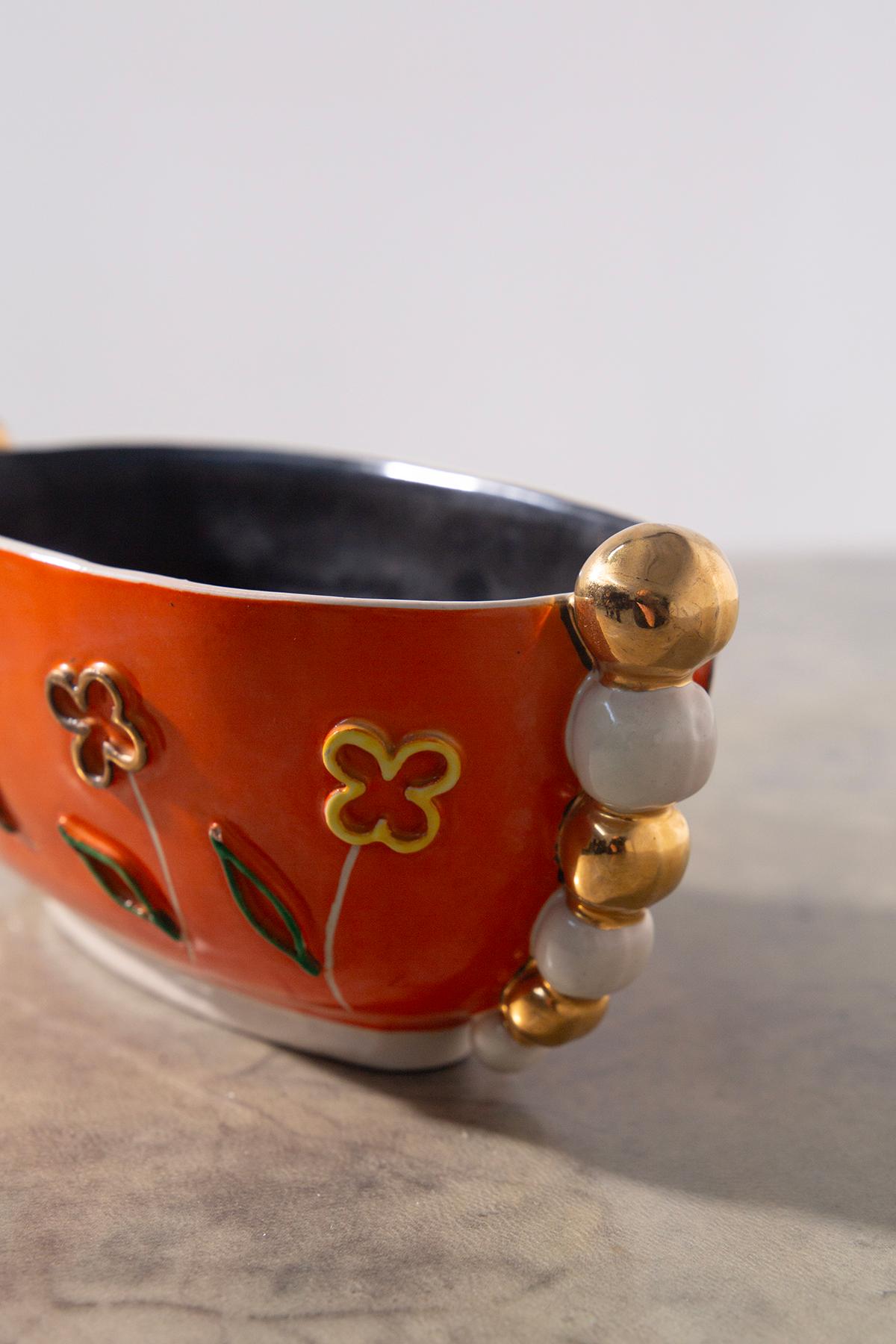 Italian Vase en céramique italienne Pucci orange et jaune, étiquette en vente