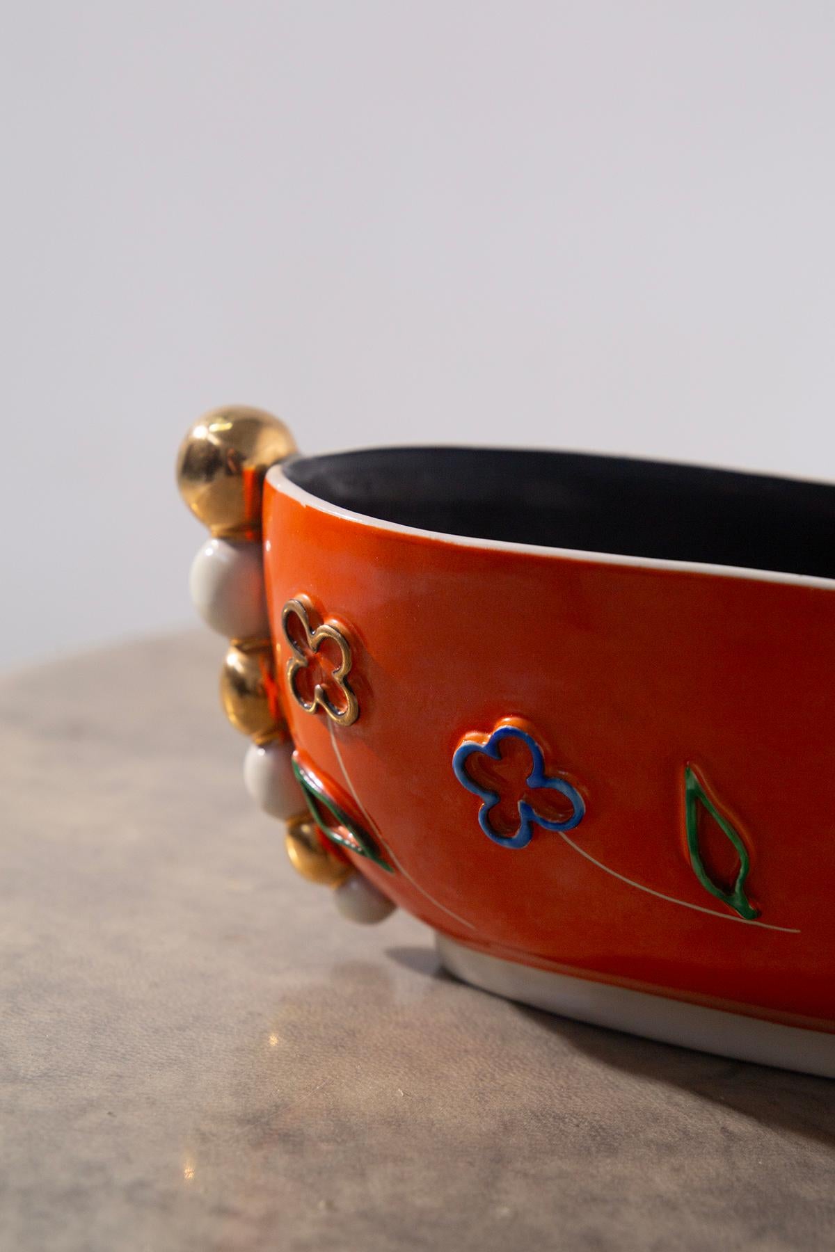 Vase en céramique italienne Pucci orange et jaune, étiquette Bon état - En vente à Milano, IT