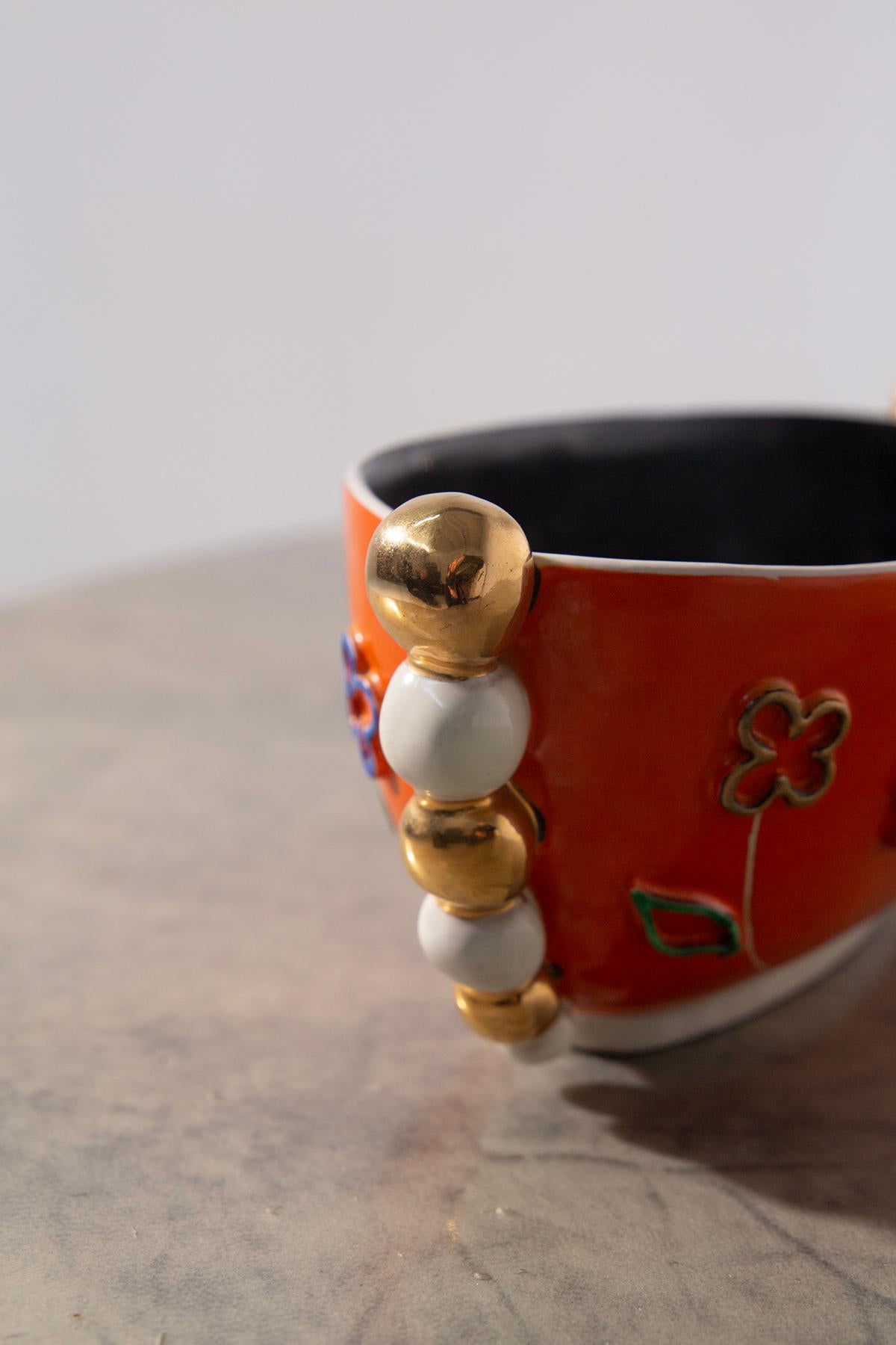 Mid-20th Century Vase en céramique italienne Pucci orange et jaune, étiquette en vente
