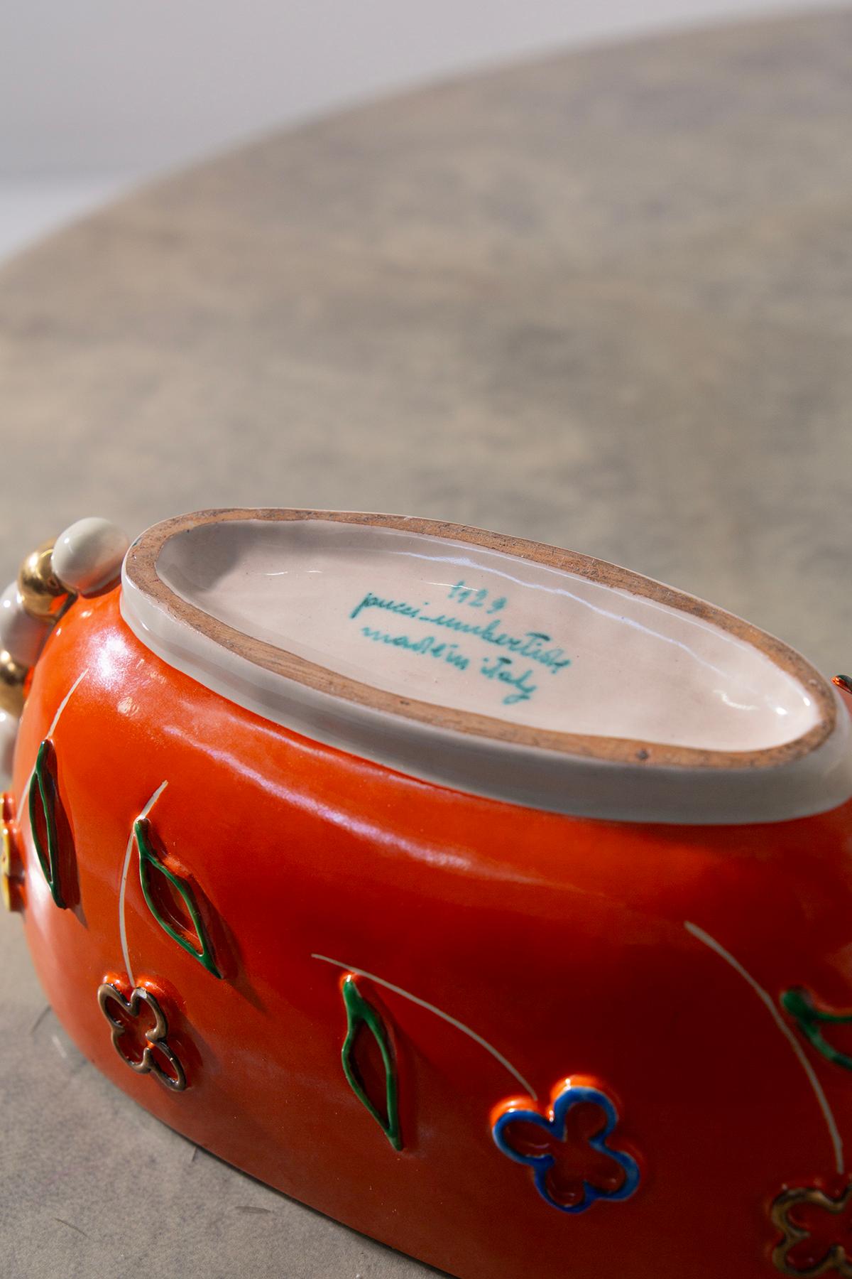 Vase en céramique italienne Pucci orange et jaune, étiquette en vente 1