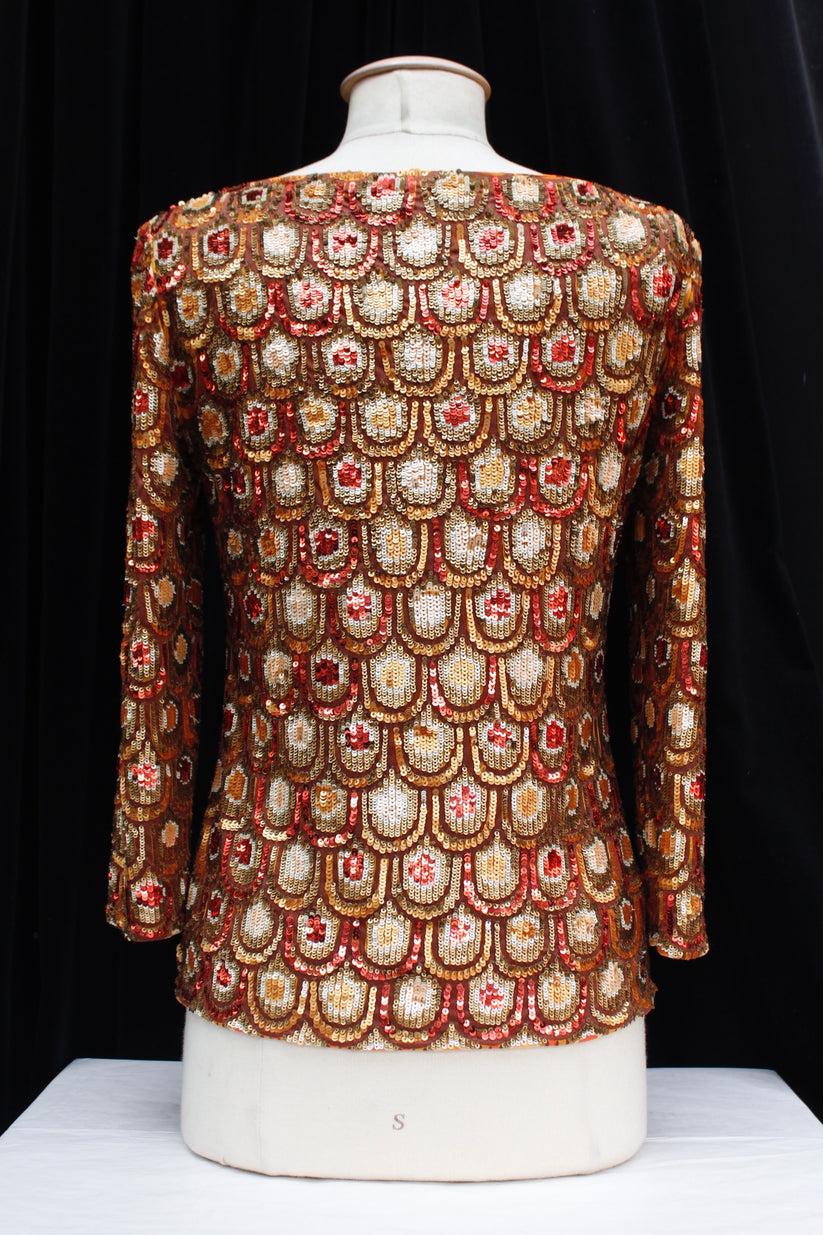 Brown Pucci Jersey Top Embroidered with Sequins For Sale
