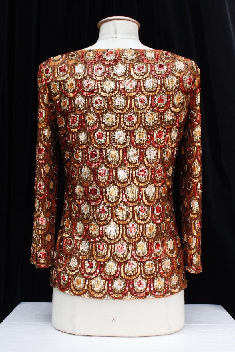 Brown Pucci Jersey Top Embroidered with Sequins