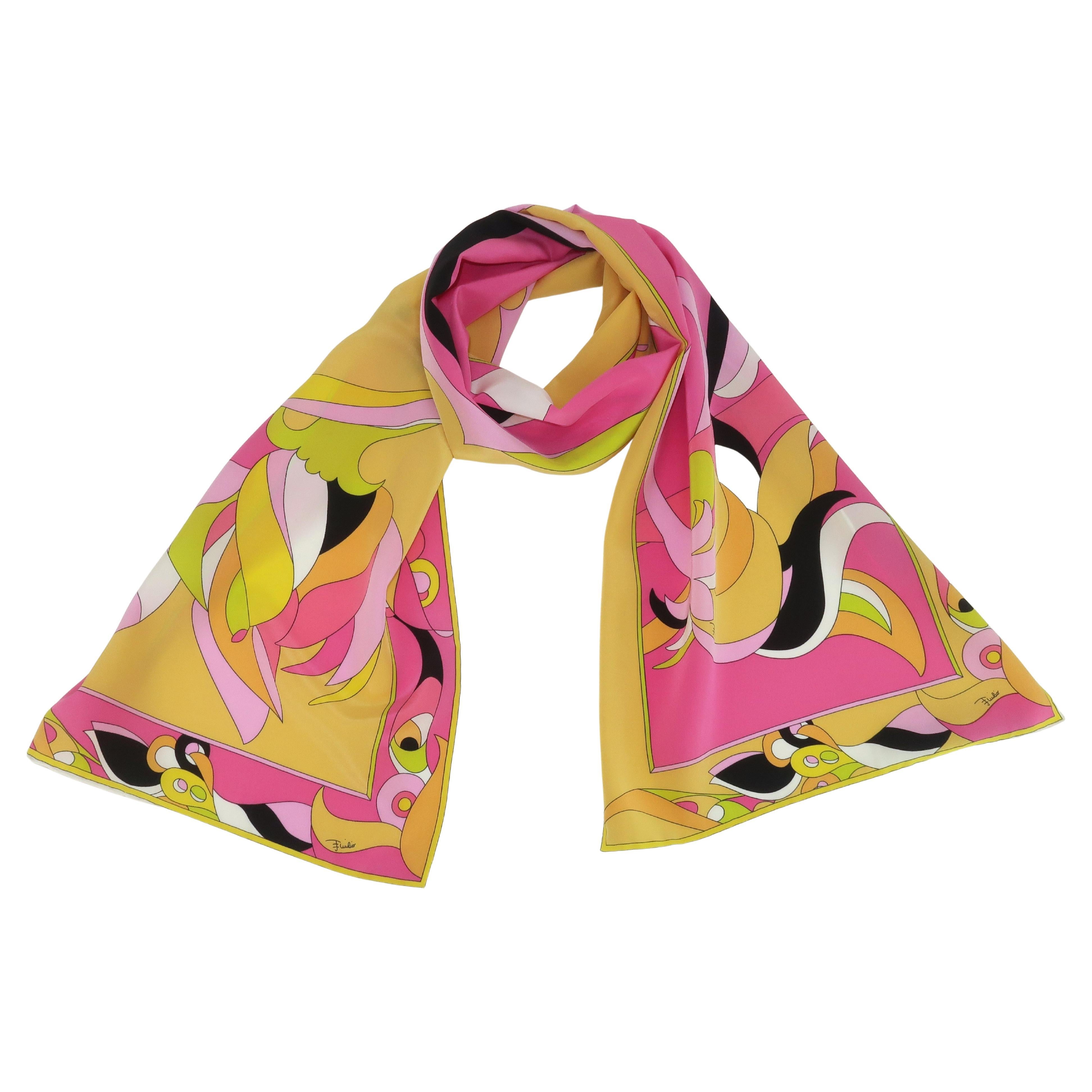 PUCCI Long Silk Mod Psychedelic Scarf For Sale