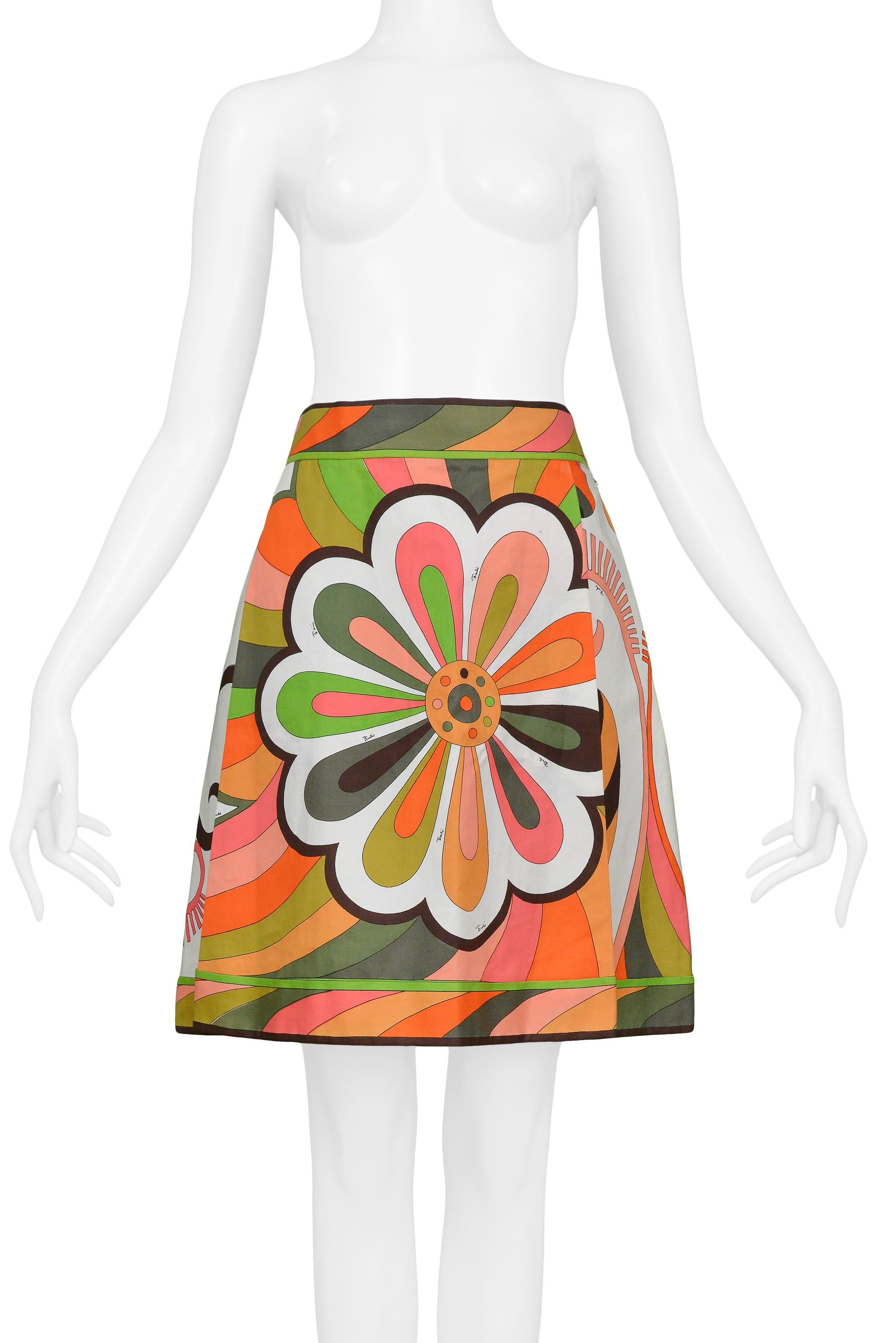 Brown Pucci Multicolor Abstract Floral Print Cotton Day Skirt