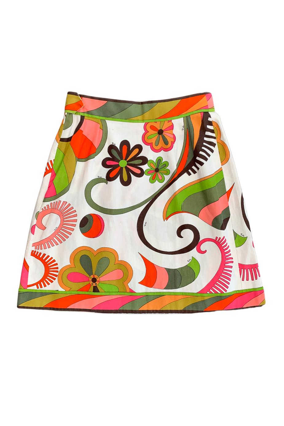 Pucci Multicolor Abstract Floral Print Cotton Day Skirt In Good Condition In Los Angeles, CA