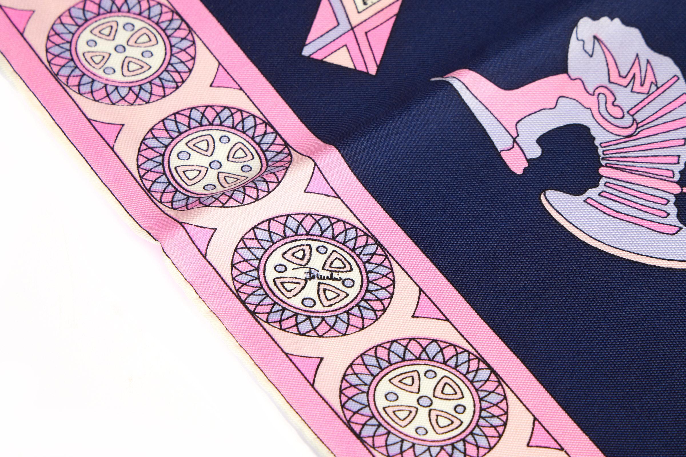 Pucci Navy & Pink Silk Scarf In Excellent Condition For Sale In West Hollywood, CA