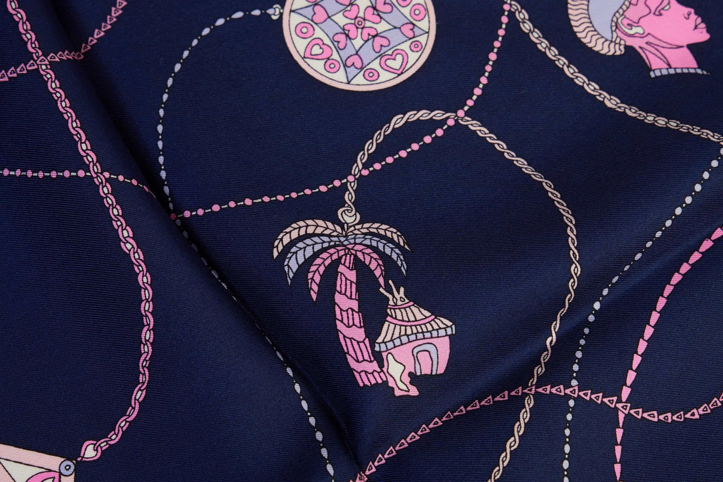 Women's Pucci Navy & Pink Silk Scarf For Sale