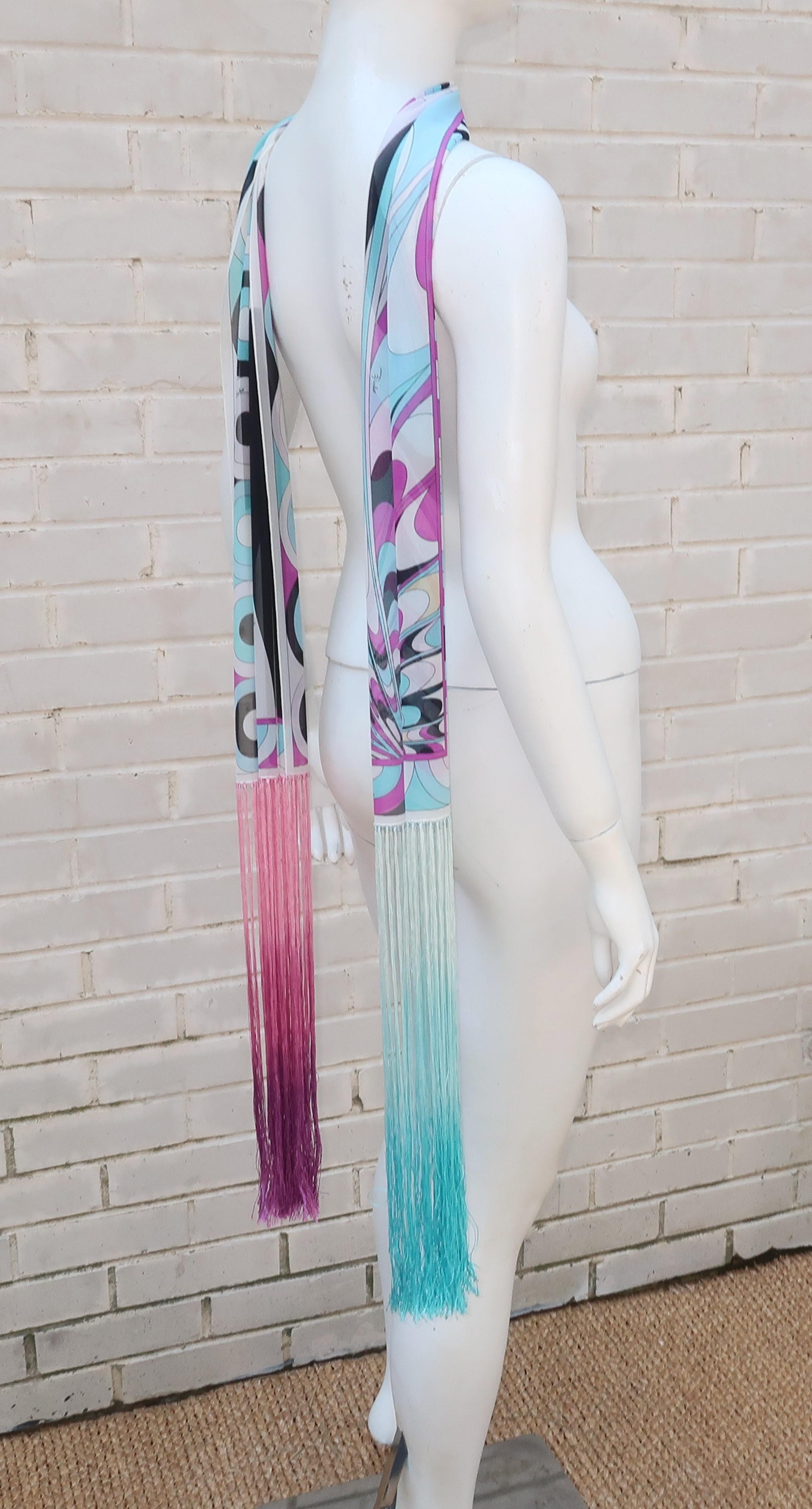 Pucci Psychedelic Silk Chiffon Scarf With Fringe In Good Condition In Atlanta, GA