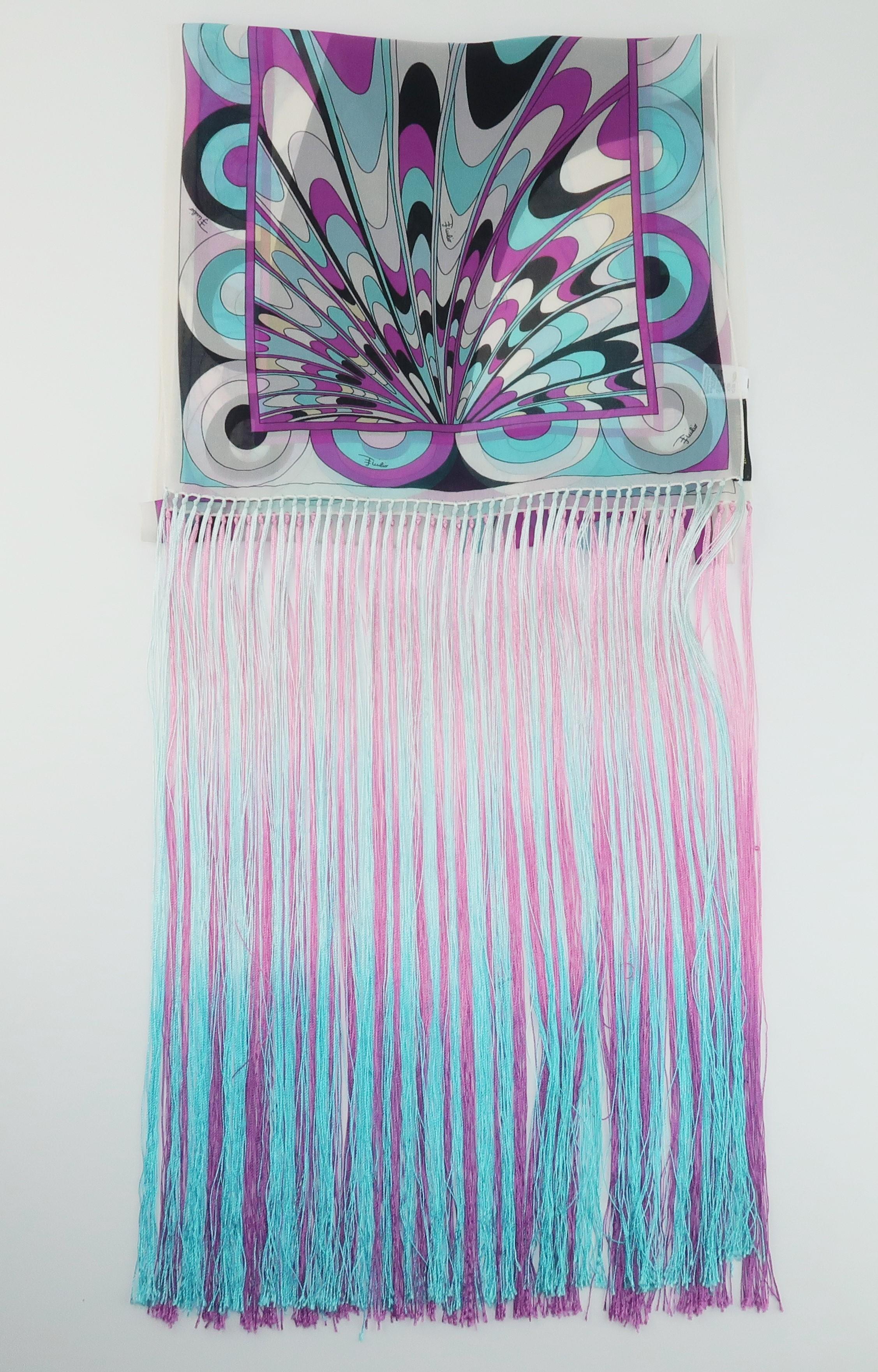 Women's or Men's Pucci Psychedelic Silk Chiffon Scarf With Fringe