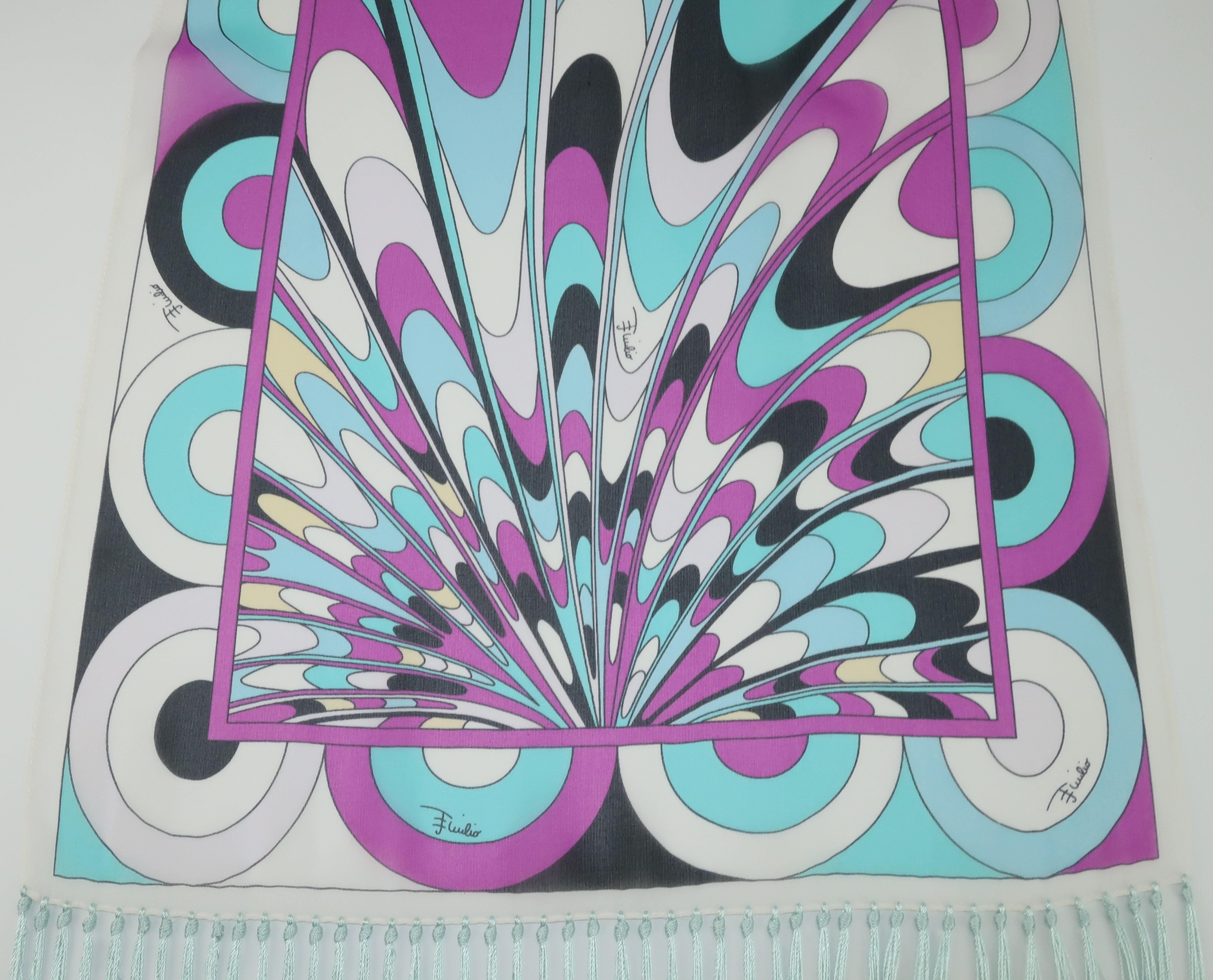 Pucci Psychedelic Silk Chiffon Scarf With Fringe 1