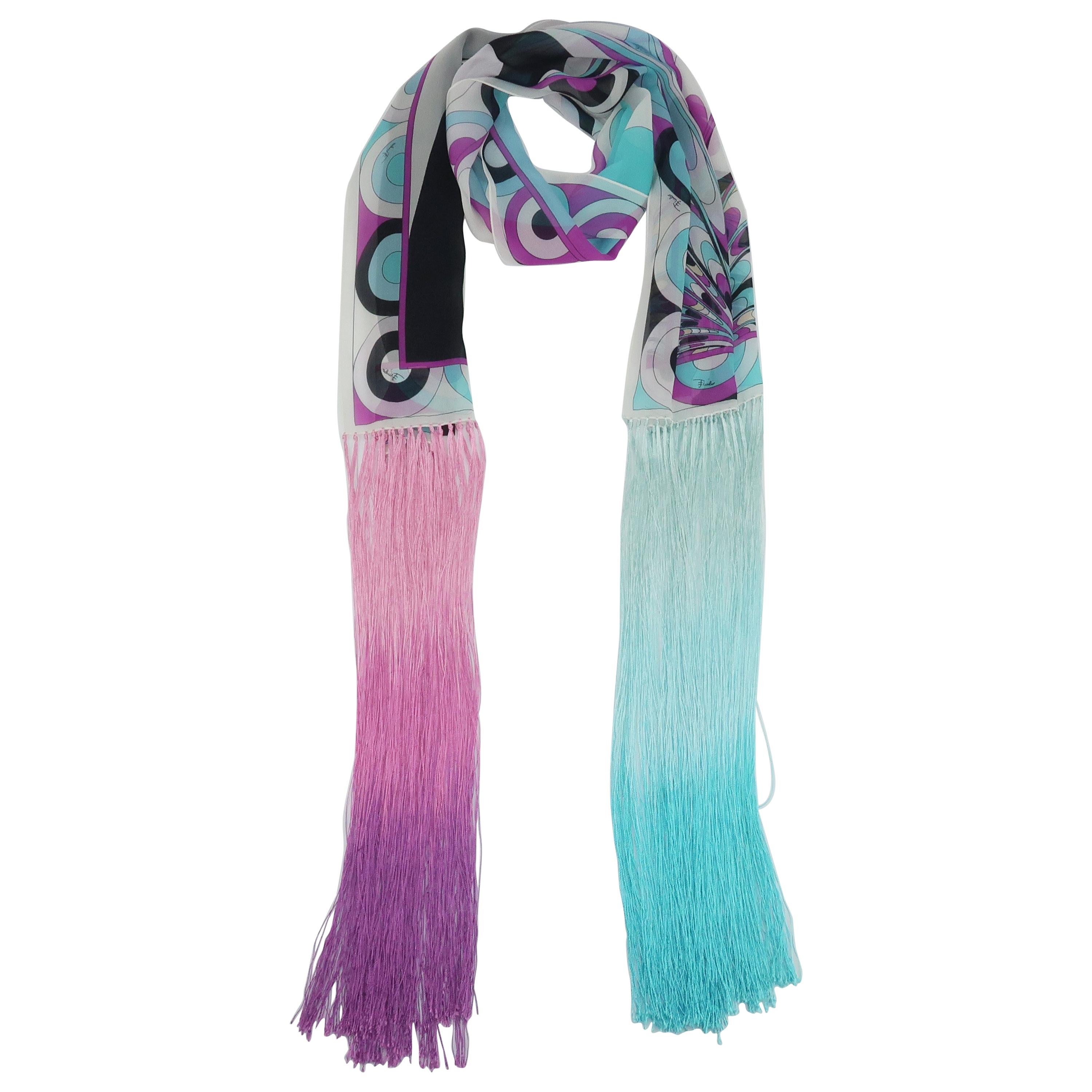 Pucci Psychedelic Silk Chiffon Scarf With Fringe