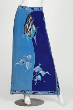 Pucci Purple Blue Single Stem Rose Print Maxi Skit, 1960s