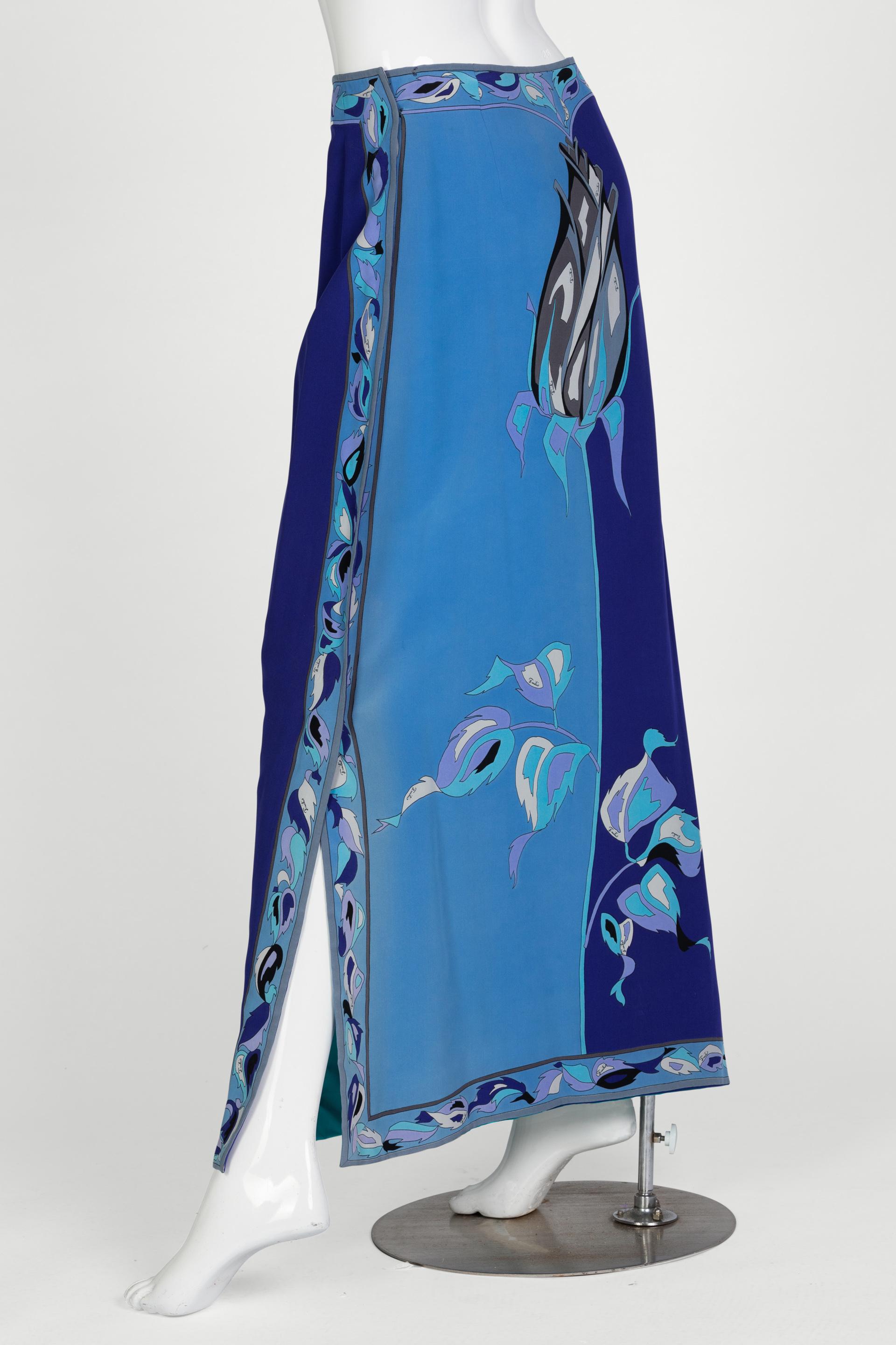 Lila-blauer Maxirock mit Rosendruck von Pucci, 1960er Jahre (Blau) im Angebot