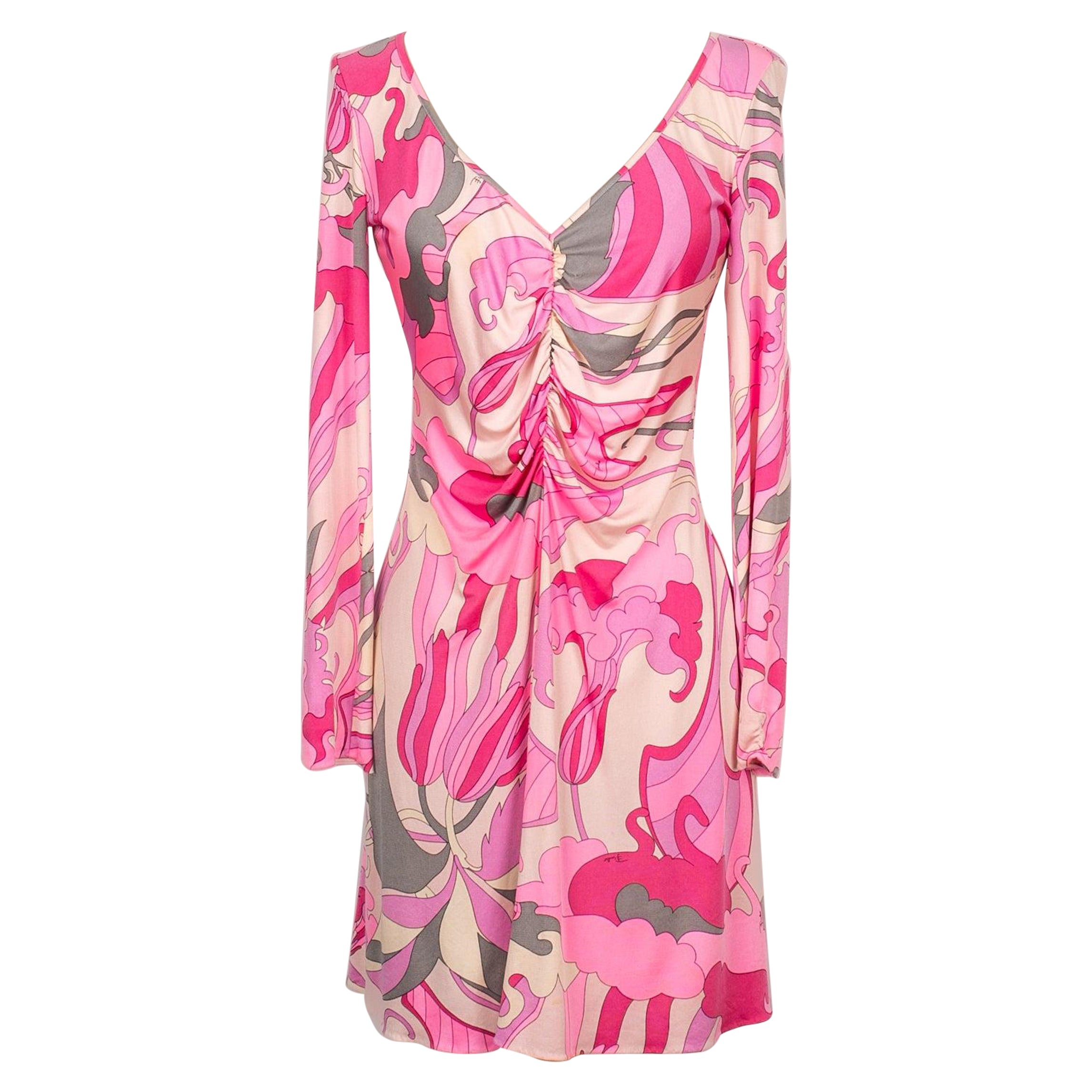 Pucci Short Silk Jersey Dress in Pink Tones For Sale