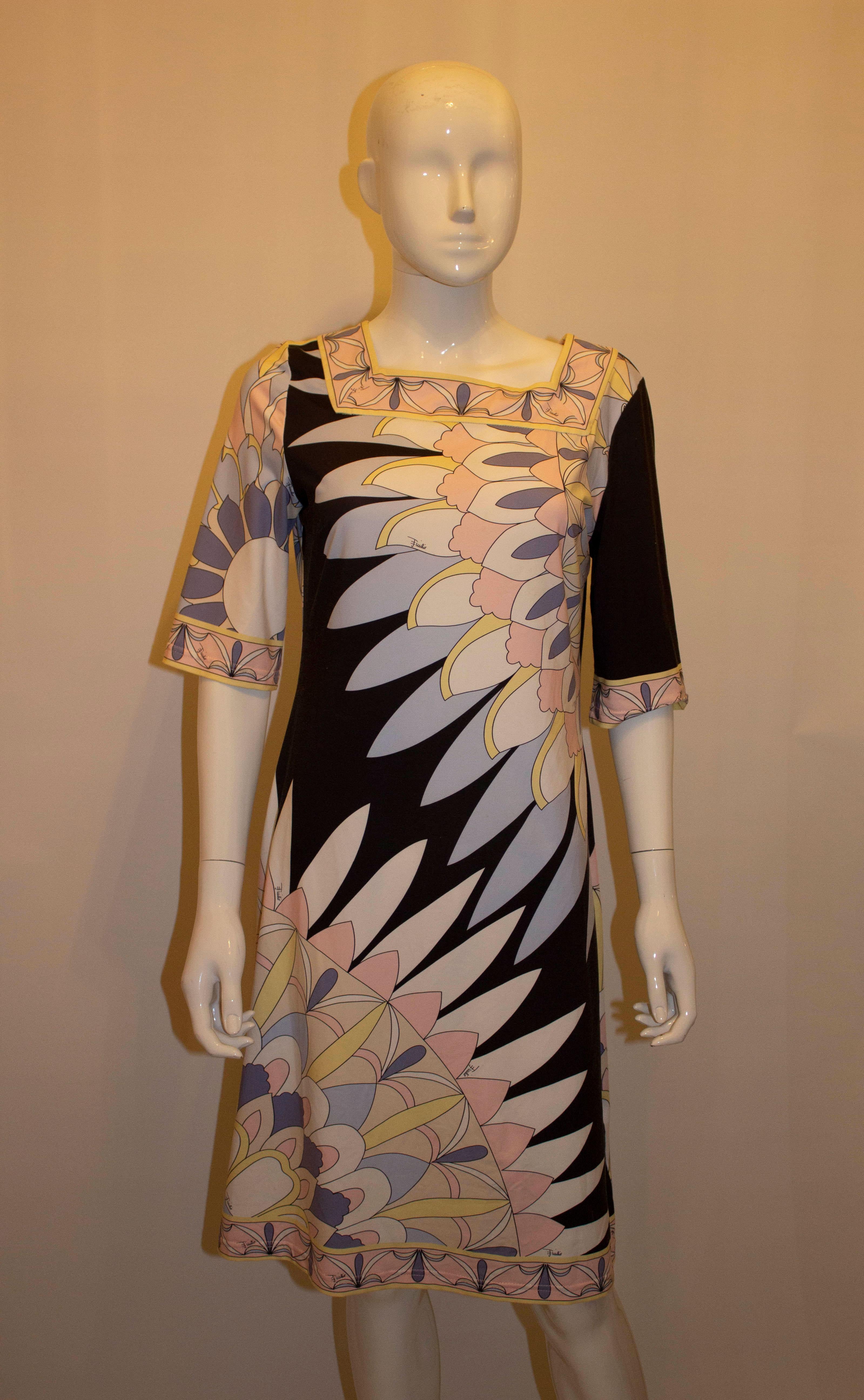 White Pucci Silk Jersey Dress in Ice Cream Colours and Black Background For Sale