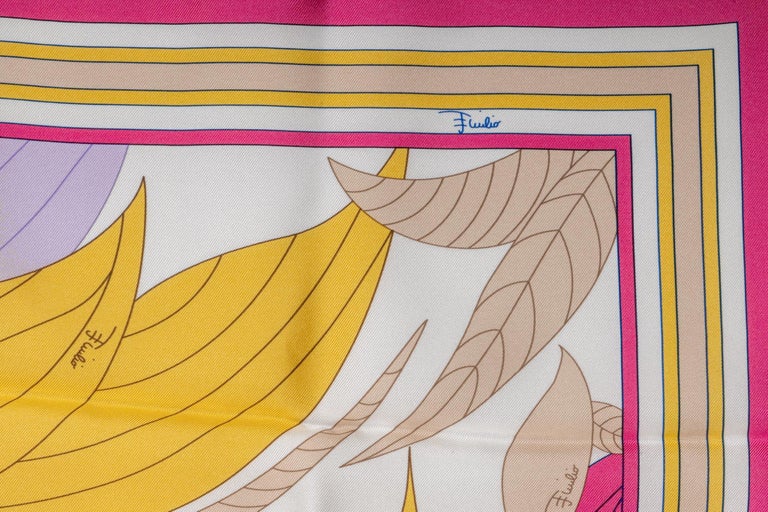 Pucci Silk Twill Leaves Print Pink Scarf For Sale at 1stDibs
